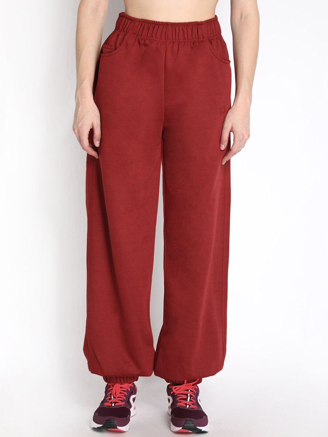 Chkokko Women Maroon Solid Relaxed-Fit Joggers Price in India