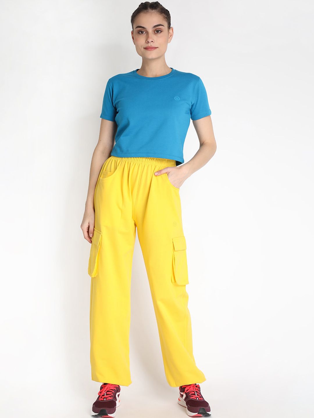 Chkokko Woman Blue & Yellow Solid Tracksuit Price in India