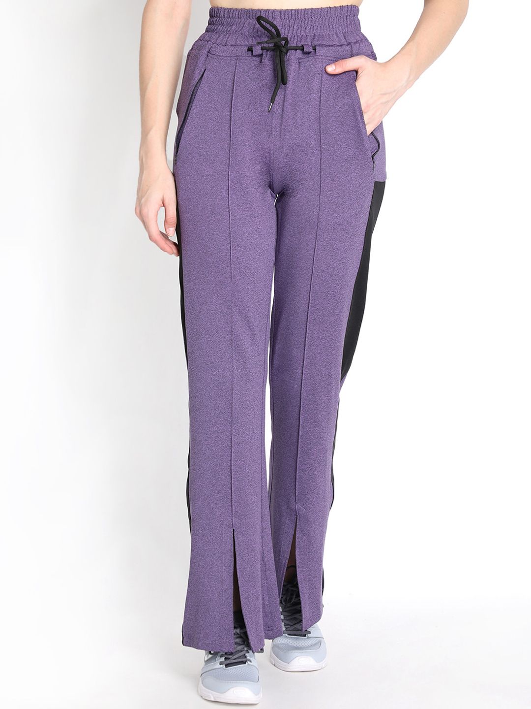 Chkokko Women Purple Solid Bootcut Track Pants Price in India