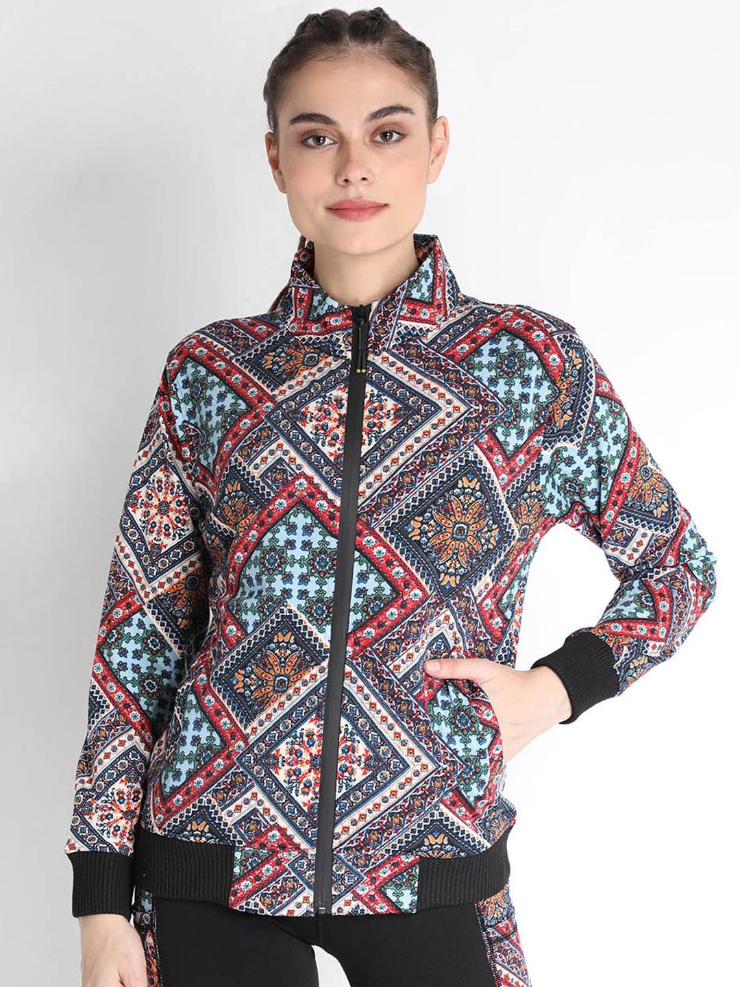 Chkokko Women Red Blue Lightweight Crop Sporty Jacket Price in India