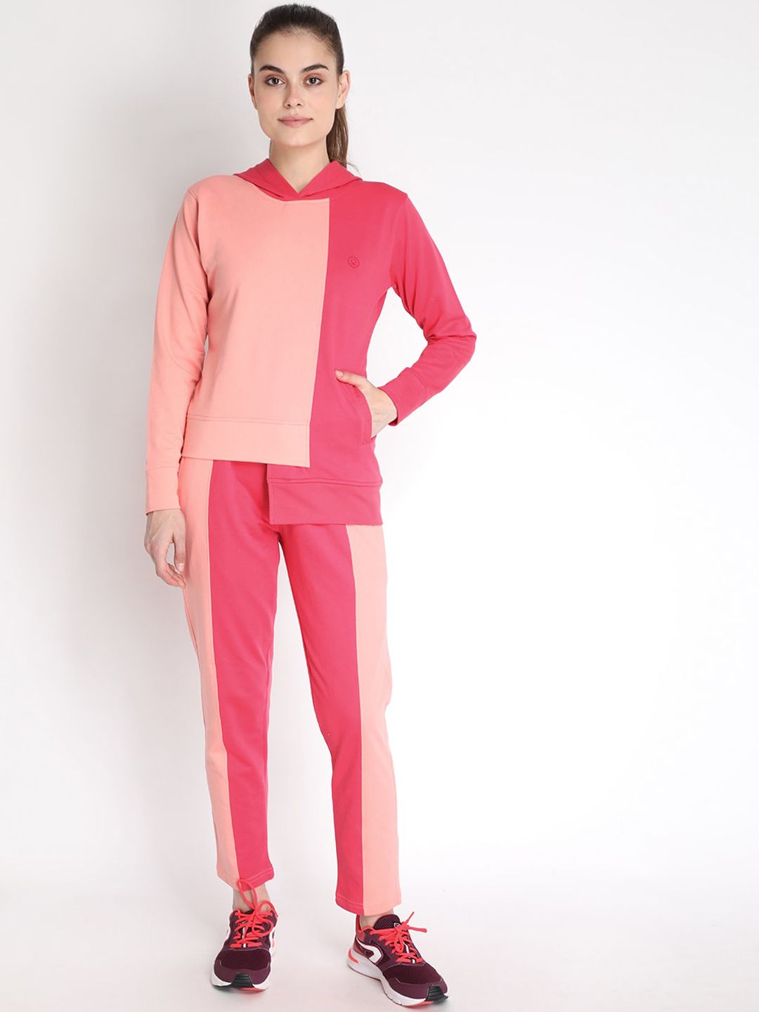 Chkokko Women Pink Colourblocked Sports Tracksuit Price in India