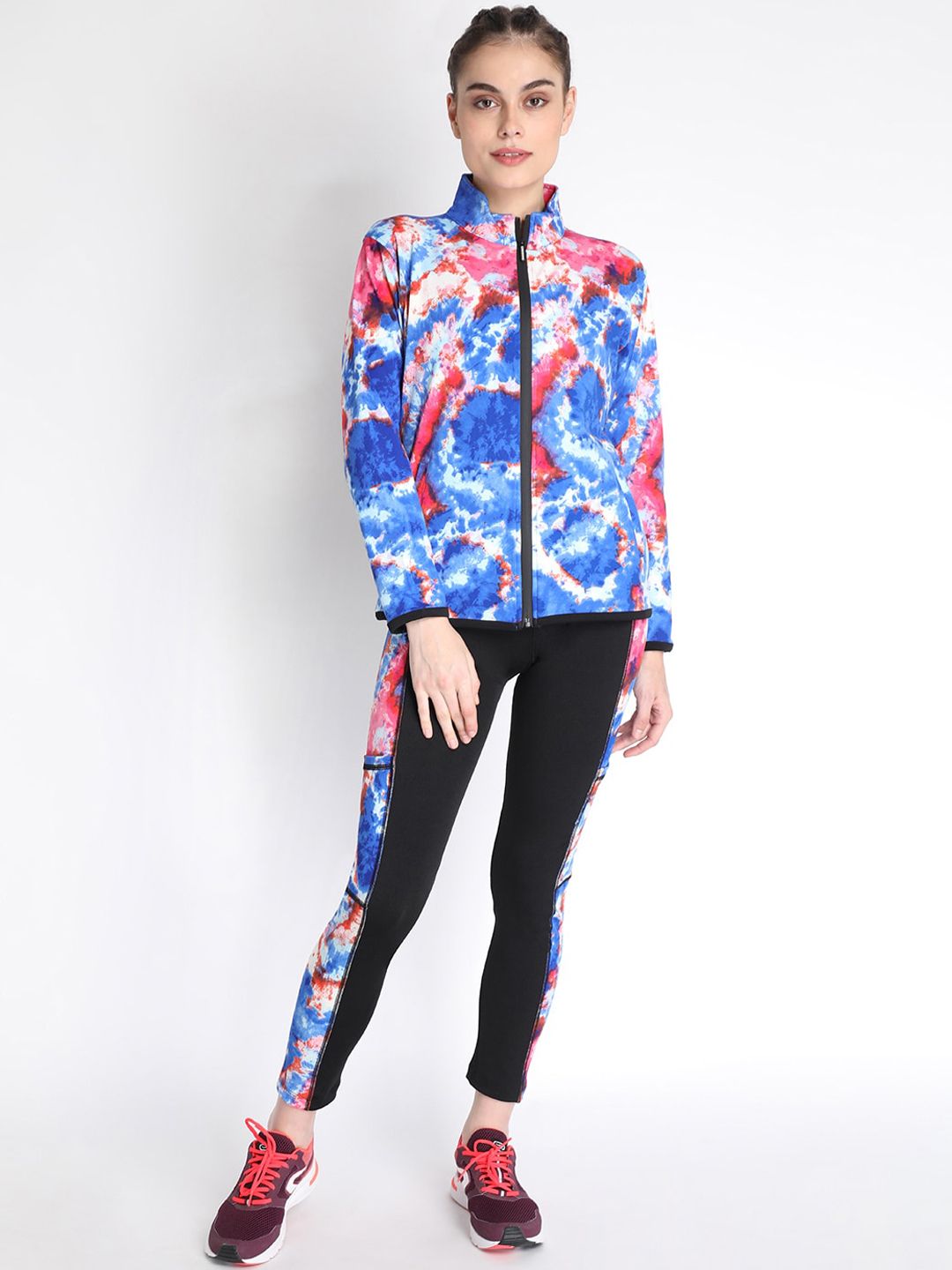Chkokko Woman Blue & Black Printed Sports Tracksuit Price in India