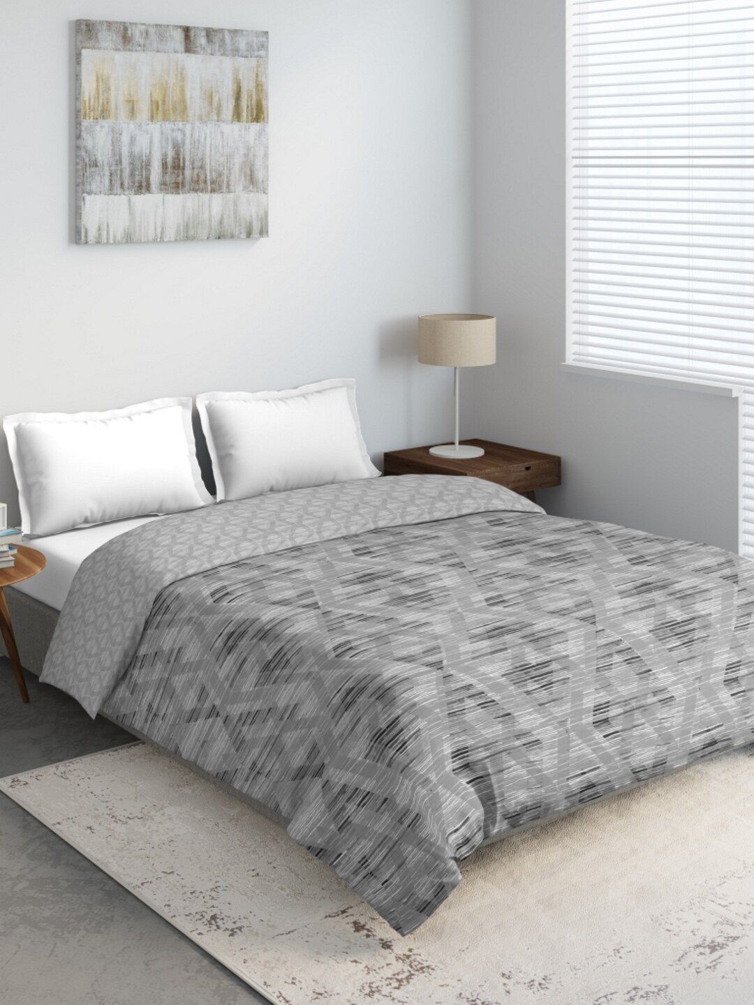 DDecor Grey & Black Geometric Mild Winter 210 GSM Double Bed Comforter Price in India