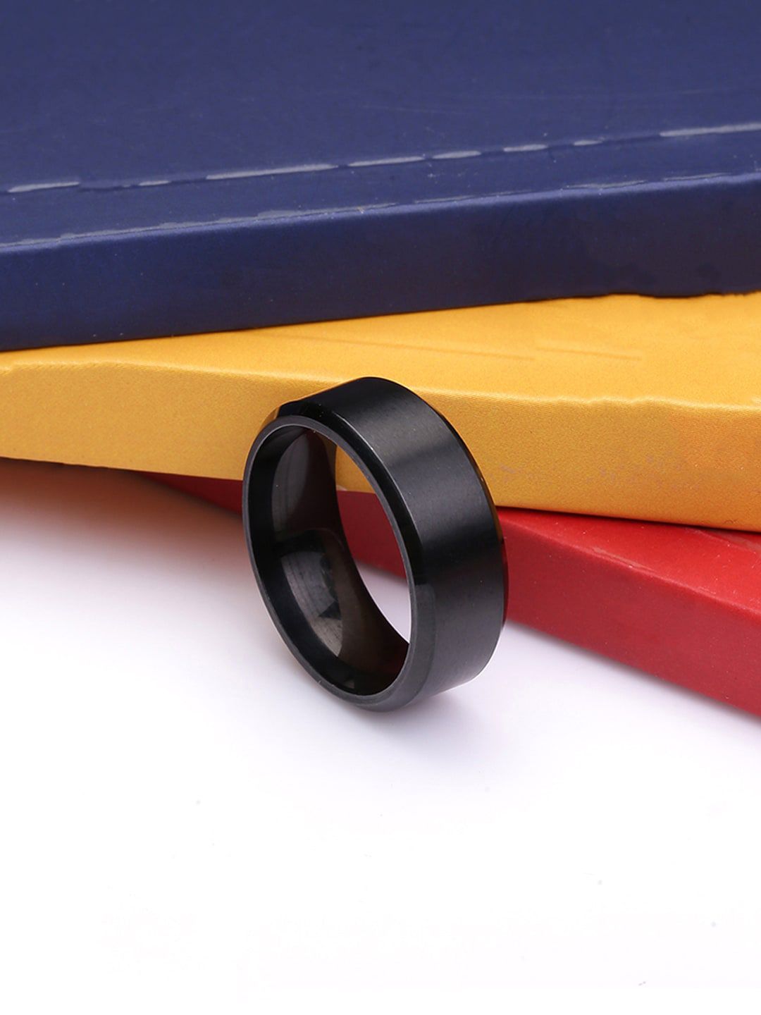Yellow Chimes Black Stainless Steel Band Ring Price in India
