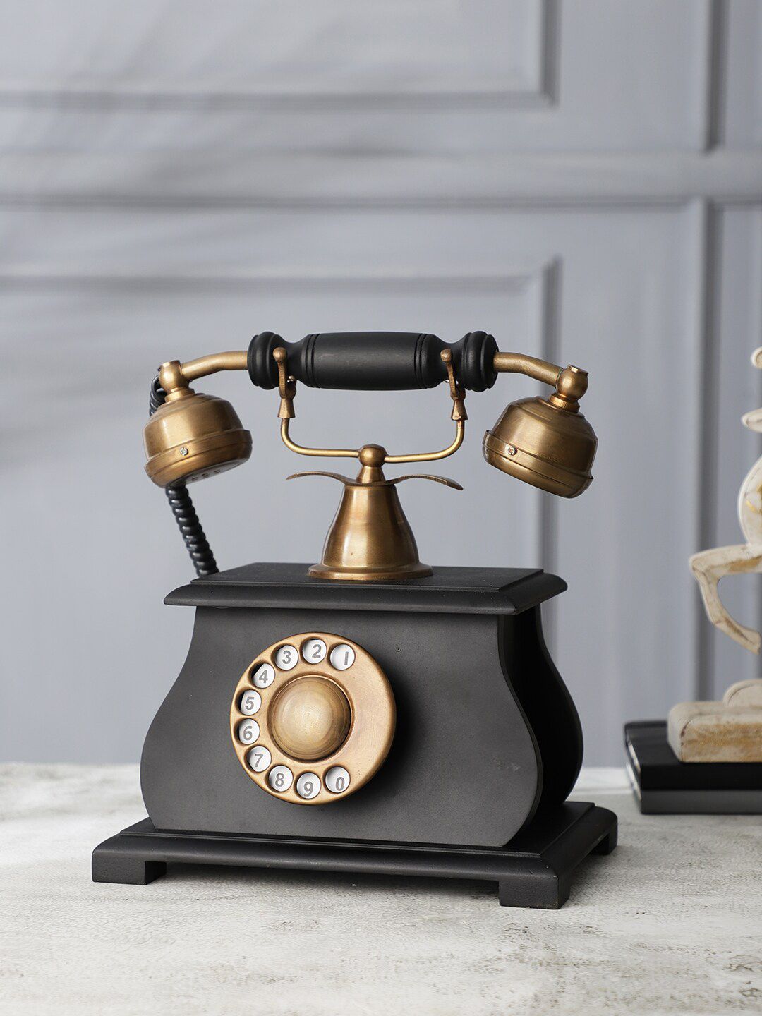 EXIM DECOR Black & Gold-Toned Vintage Style Telephone Showpiece Price in India