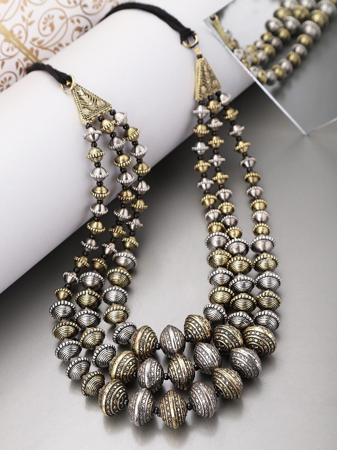 Yellow Chimes Silver-Toned & Gold-Toned Gold-Plated Oxidised Necklace Price in India