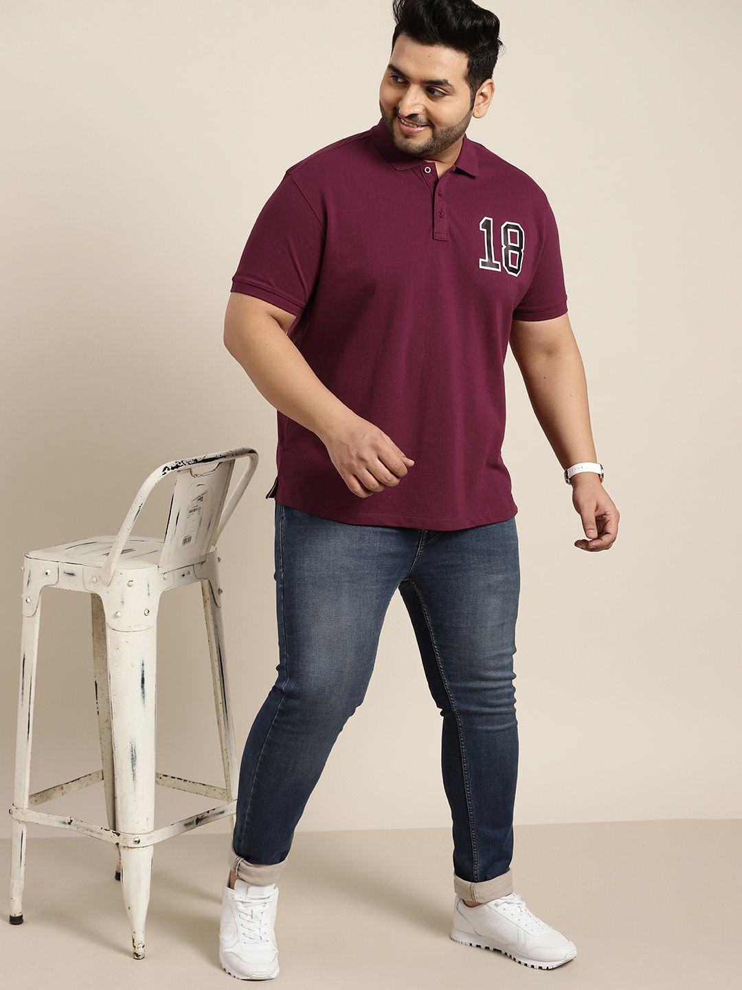 Sztori Men Plus Size Purple Typography Polo Collar T-shirt