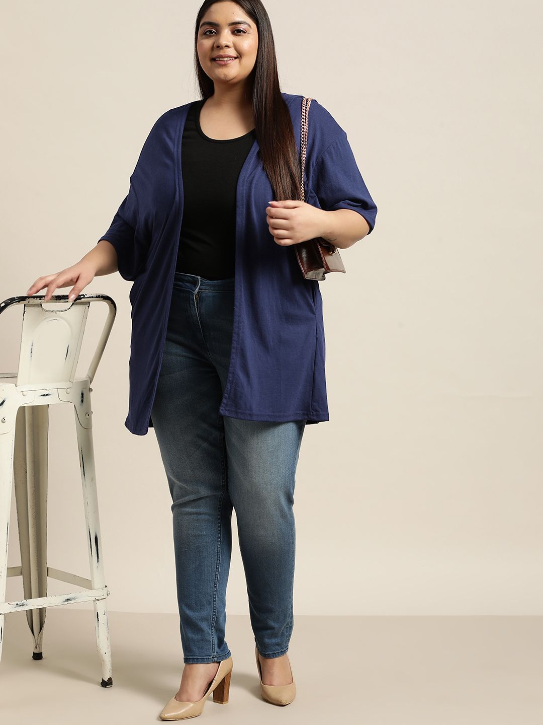 Sztori Plus Size Women Navy Blue Shrug Price in India