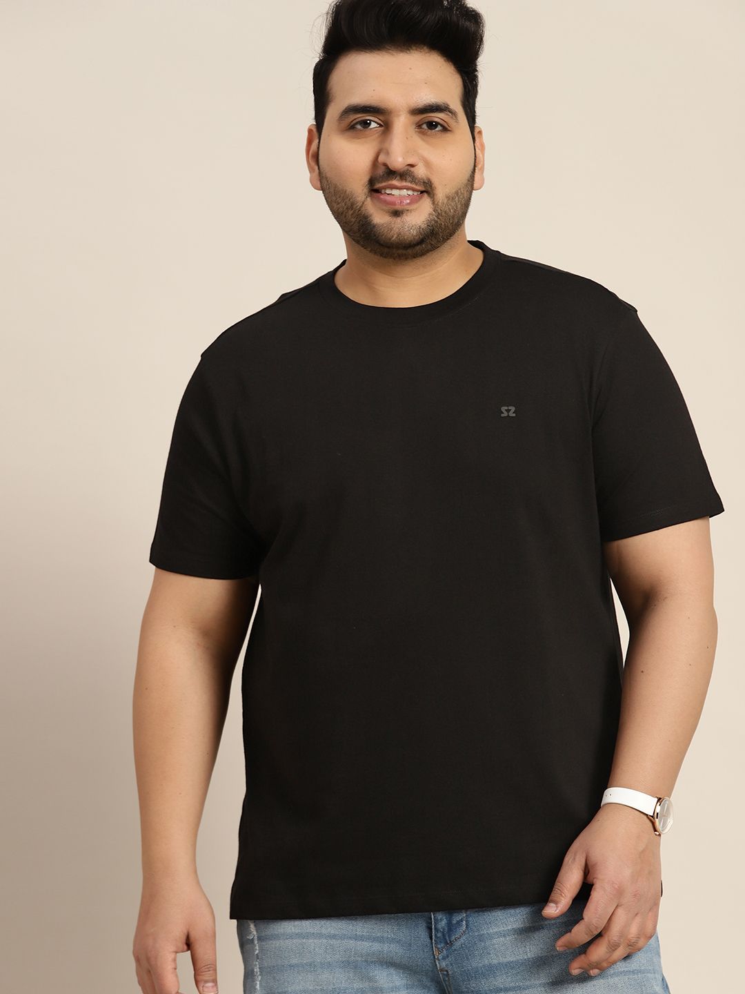 Sztori Men Plus Size Solid Pure Cotton T-shirt