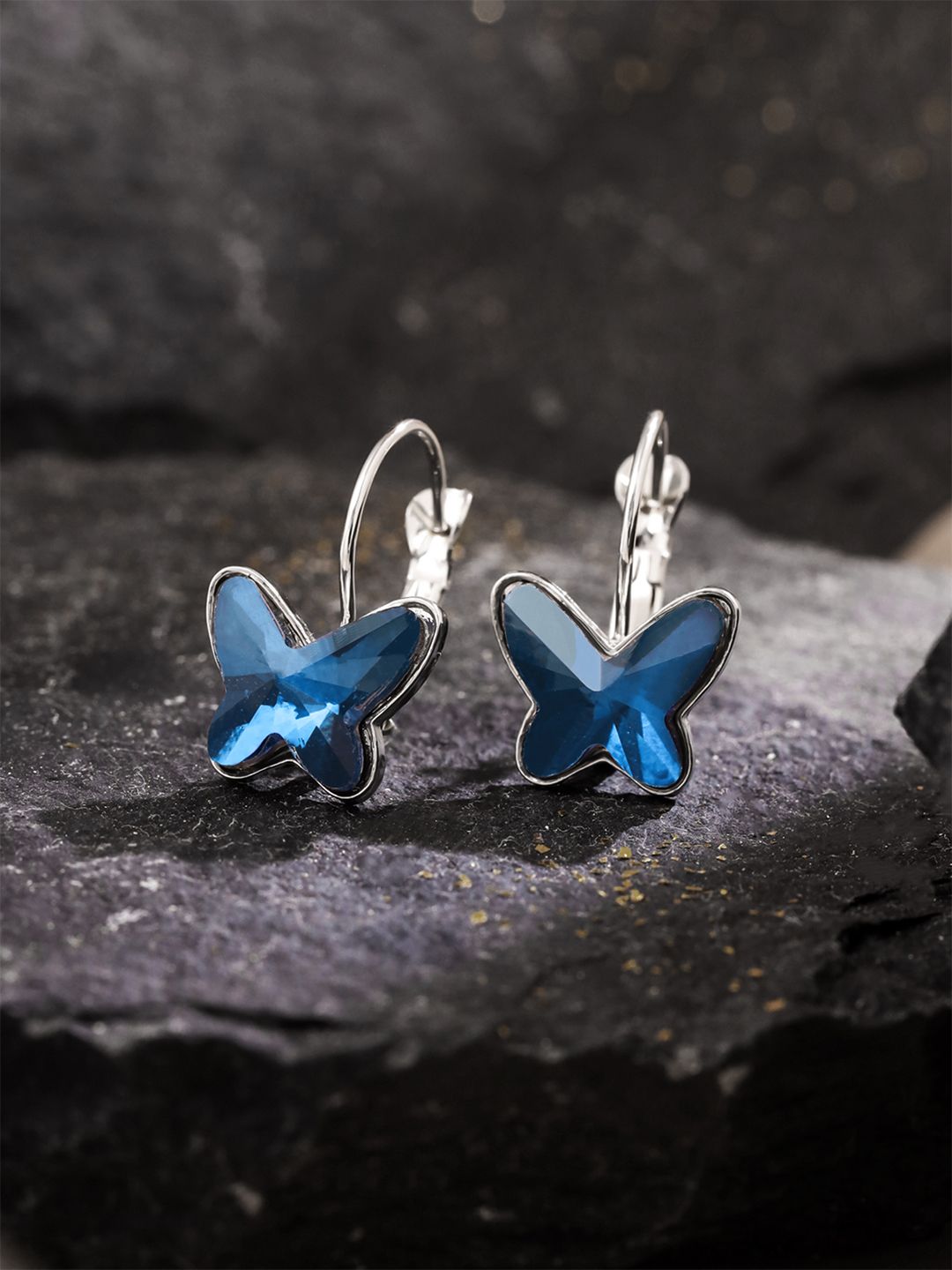 Lilly　0823 Buy Yellow Chimes Blue Crystal Butterfly designed Clip On Earrings