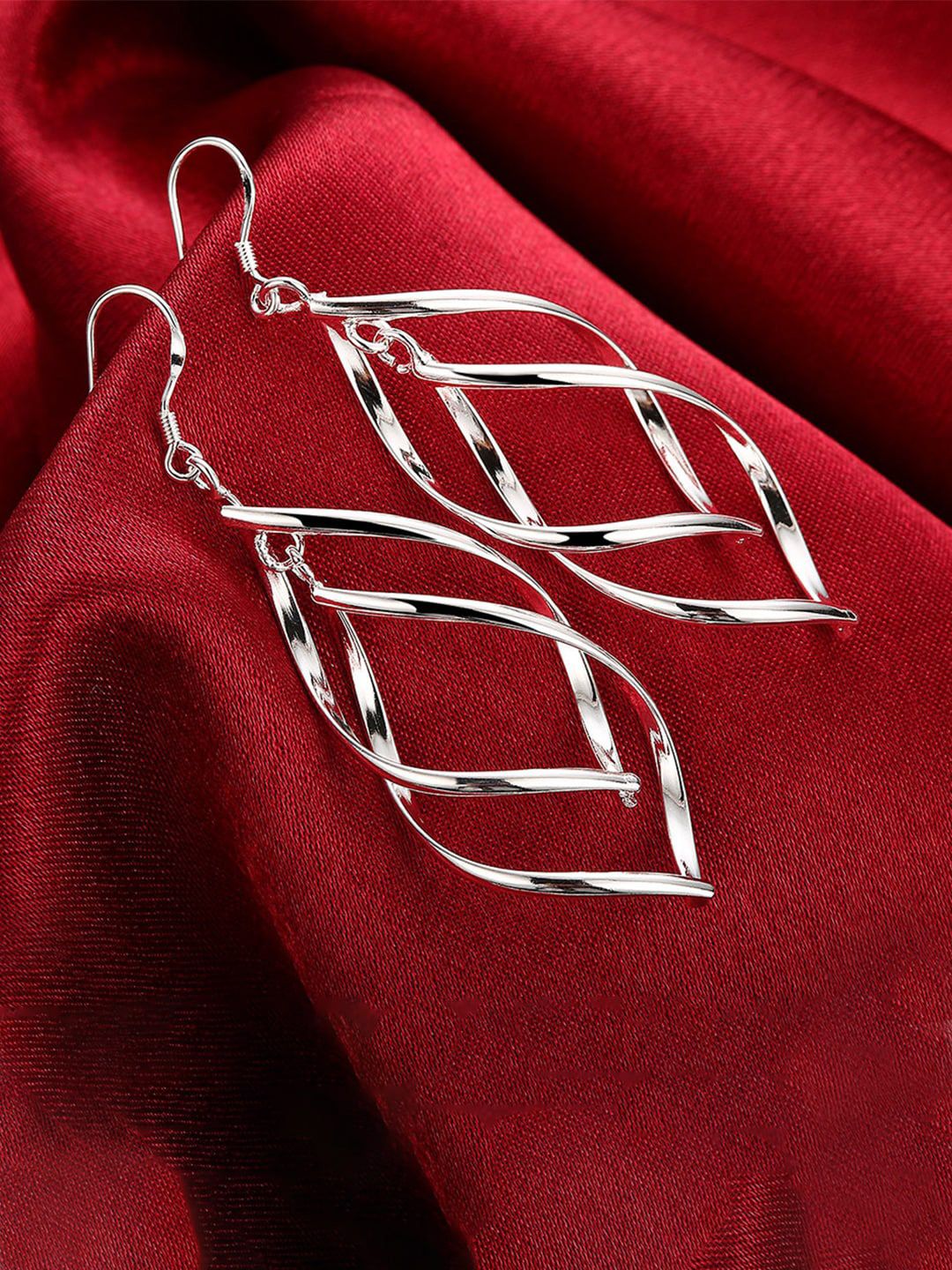 Yellow Chimes Silver-Plated Leaf Shaped Hoop Earrings Price in India