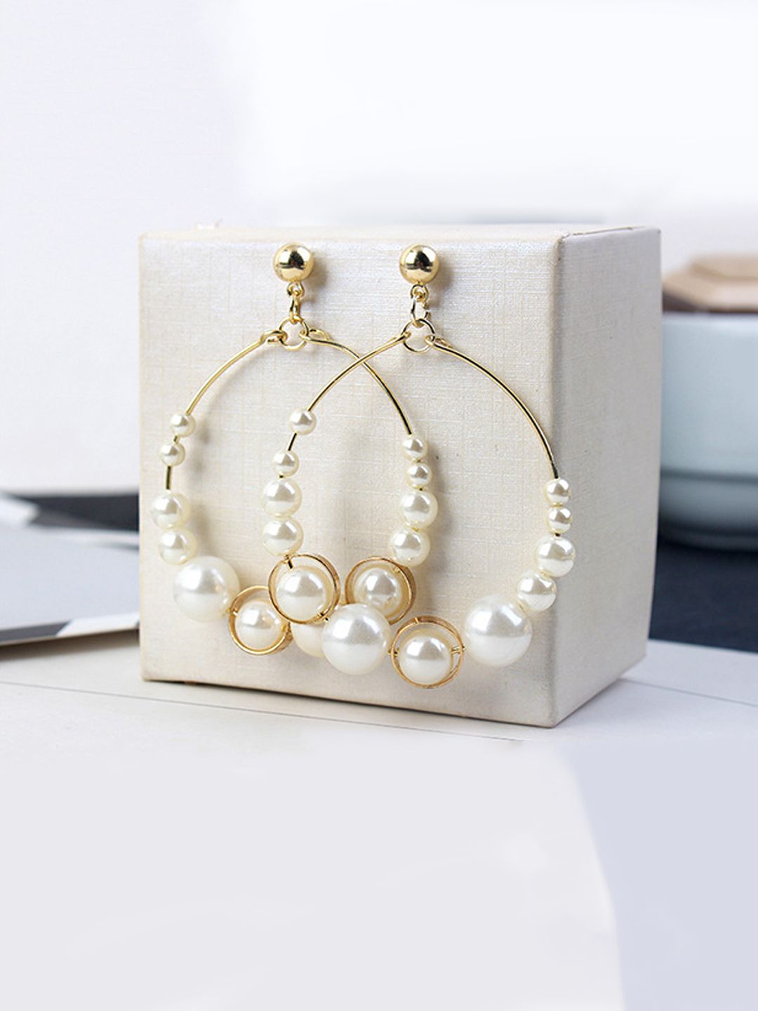 Yellow Chimes White & Gold-Toned Circular Studs Earrings Price in India