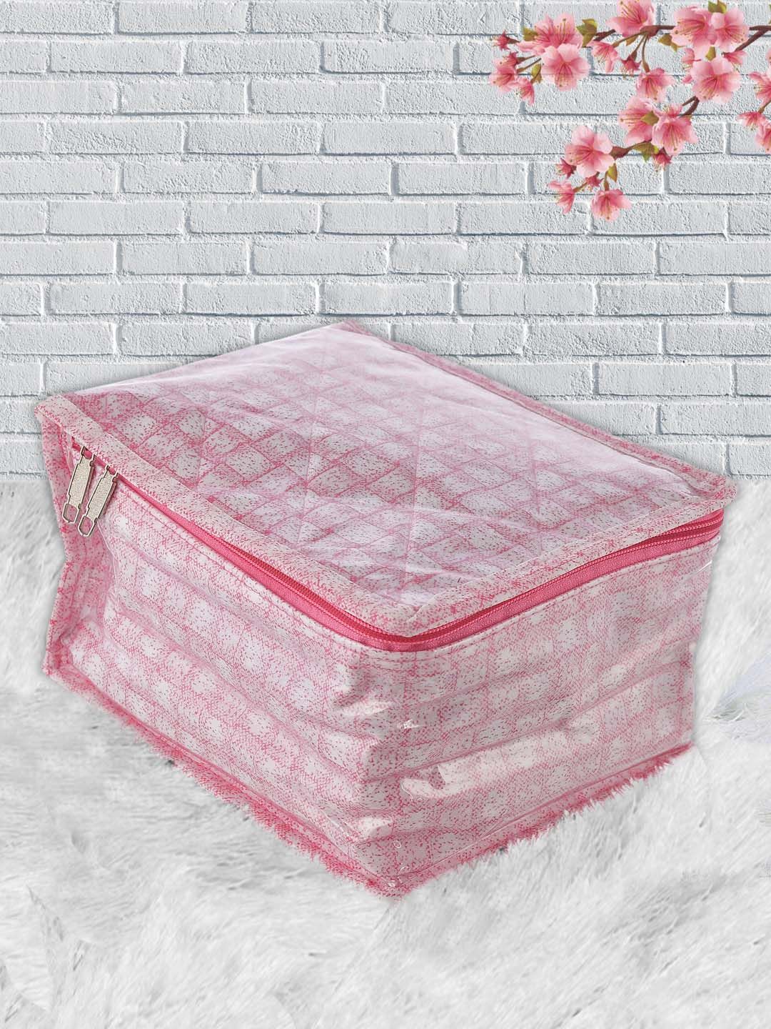 Kuber Industries Pink & White Checked Jewellery Organiser With 10 Transparent Pouches Price in India