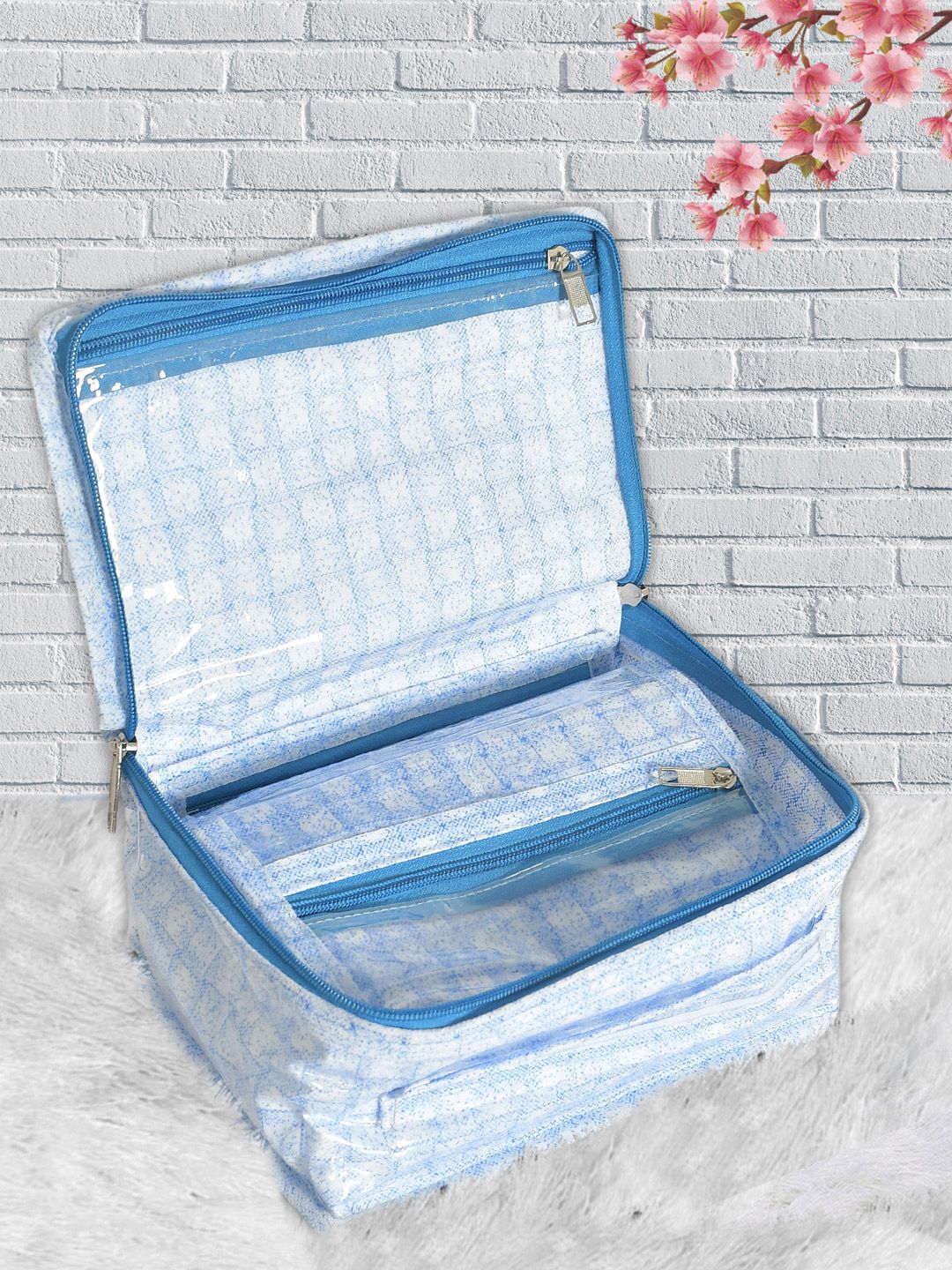 Kuber Industries Set Of 2 Blue & White Printed PVC Jewellery Organisers Price in India