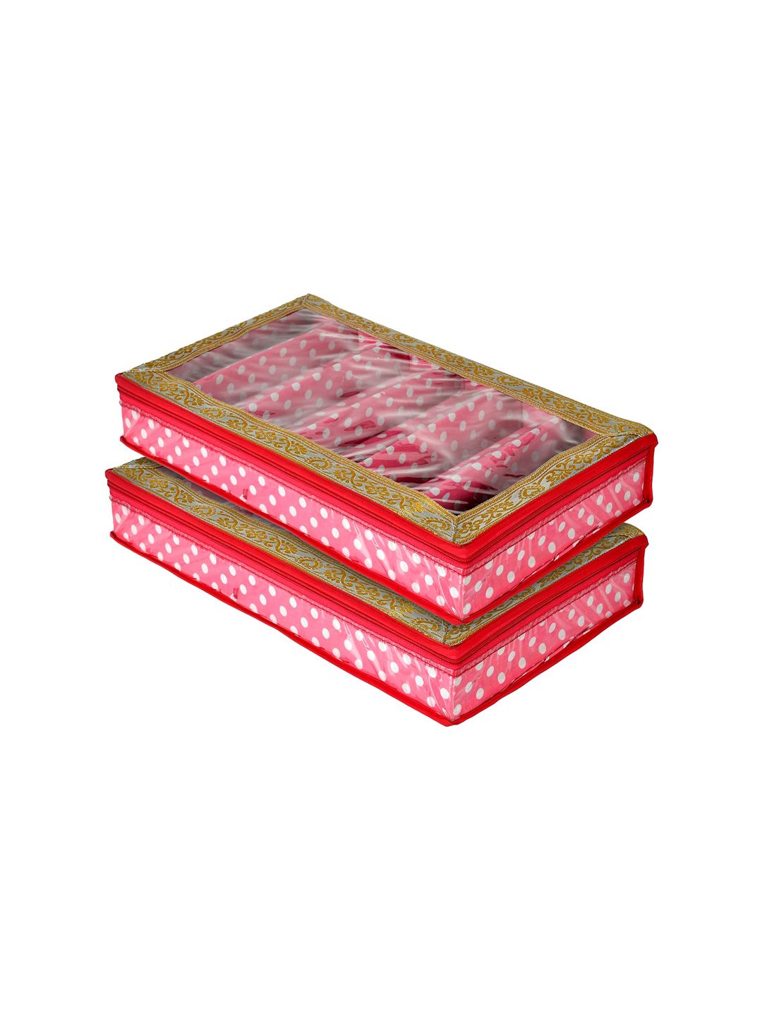 Kuber Industries Set Of 2 Pink & White Printed Laminated Bangle Organizers Price in India