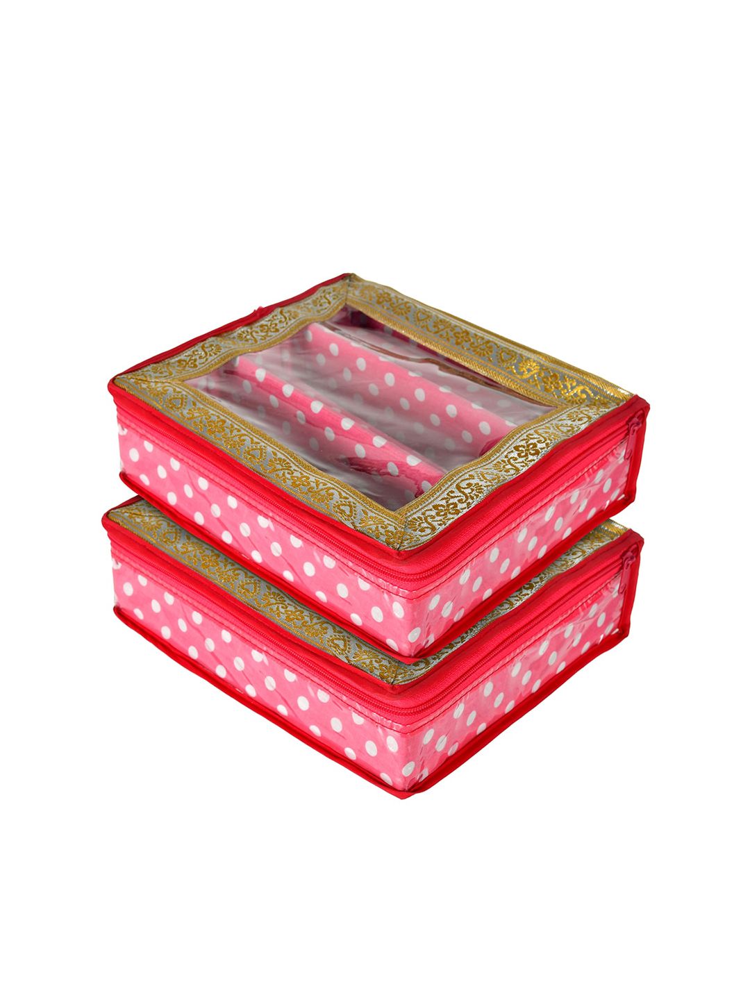 Kuber Industries Set Of 2 Pink & Gold-Coloured Printed Bangle Organizers Price in India