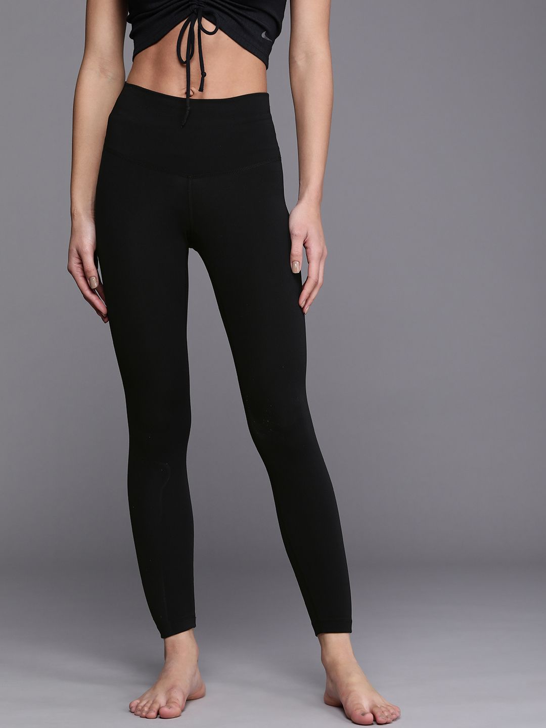 Nike Women Black Solid High-Rise 7/8 Dri-FIT Yoga Tights Price in India