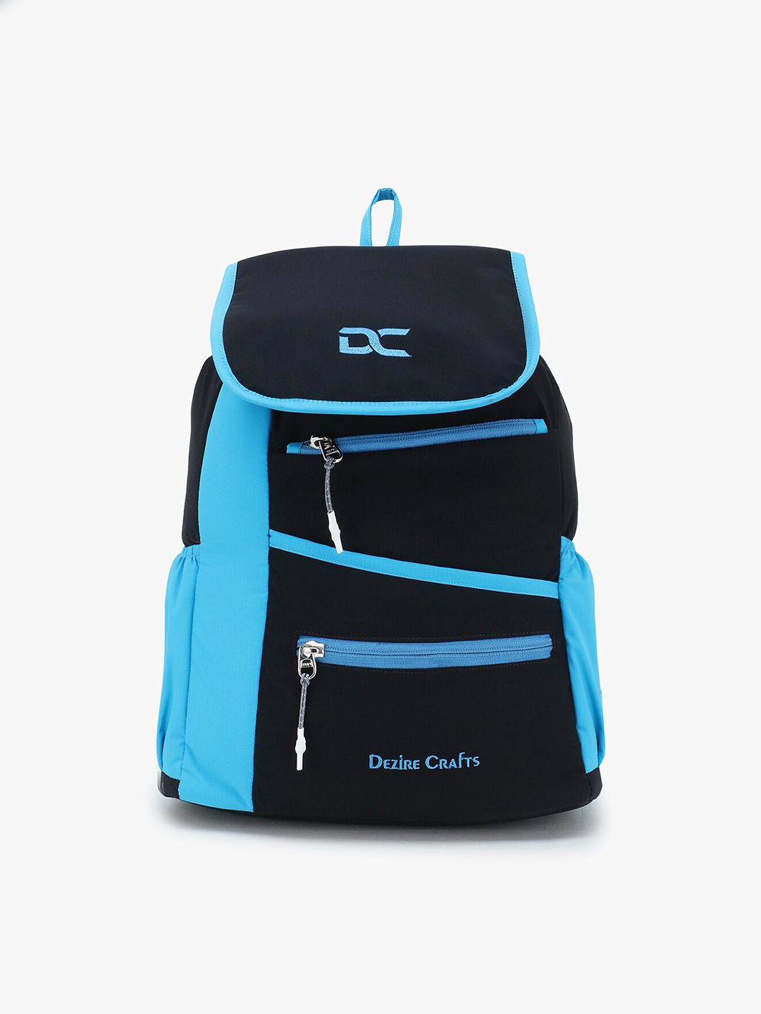 Dezire Crafts Women Black & Blue Brand Logo Backpack Price in India