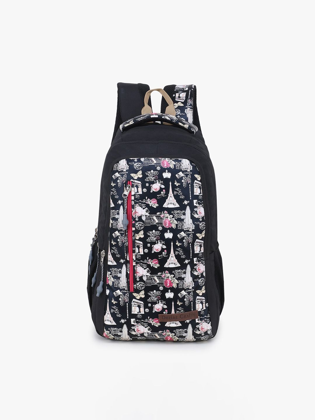 Dezire Crafts Women Black & White Printed Embellished Backpack Price in India