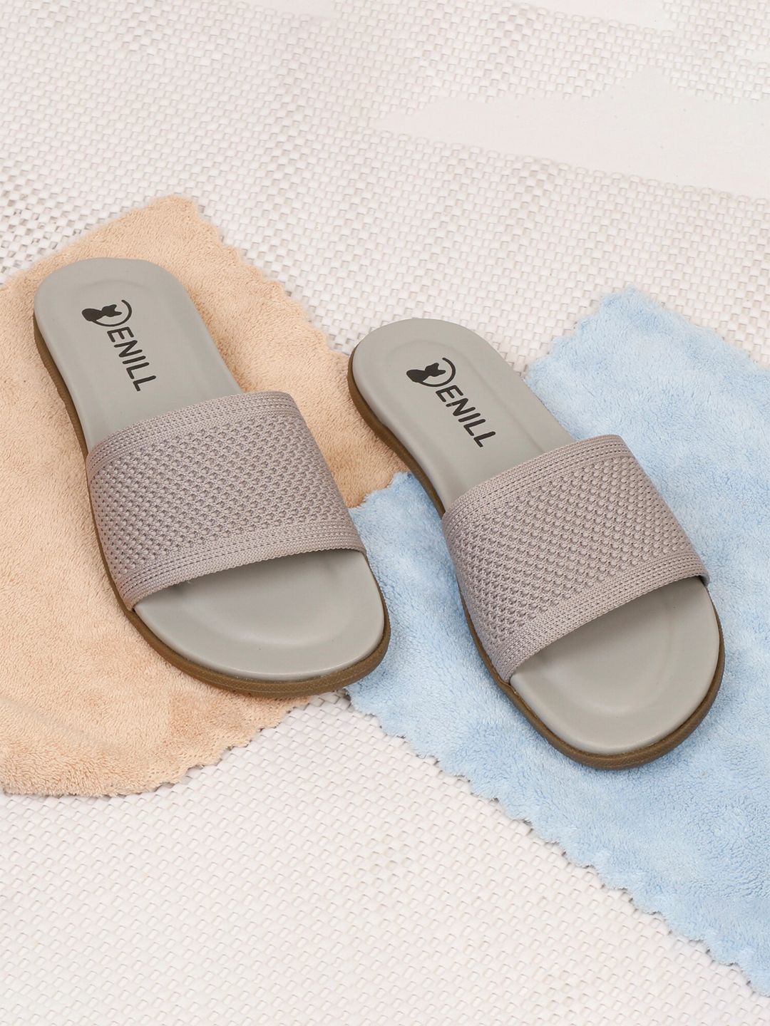 Denill Women Grey & White Sliders Price in India