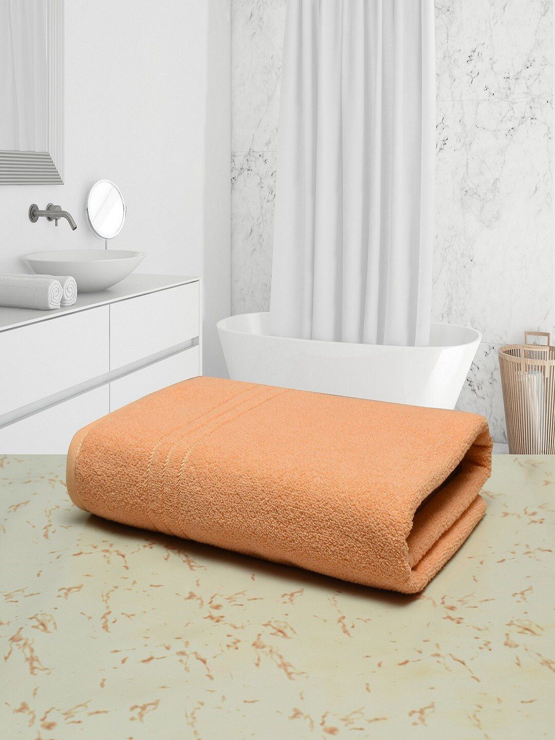 Cotton Bolls Textiles Orange Solid 400 GSM Cotton Bath Towels Price in India