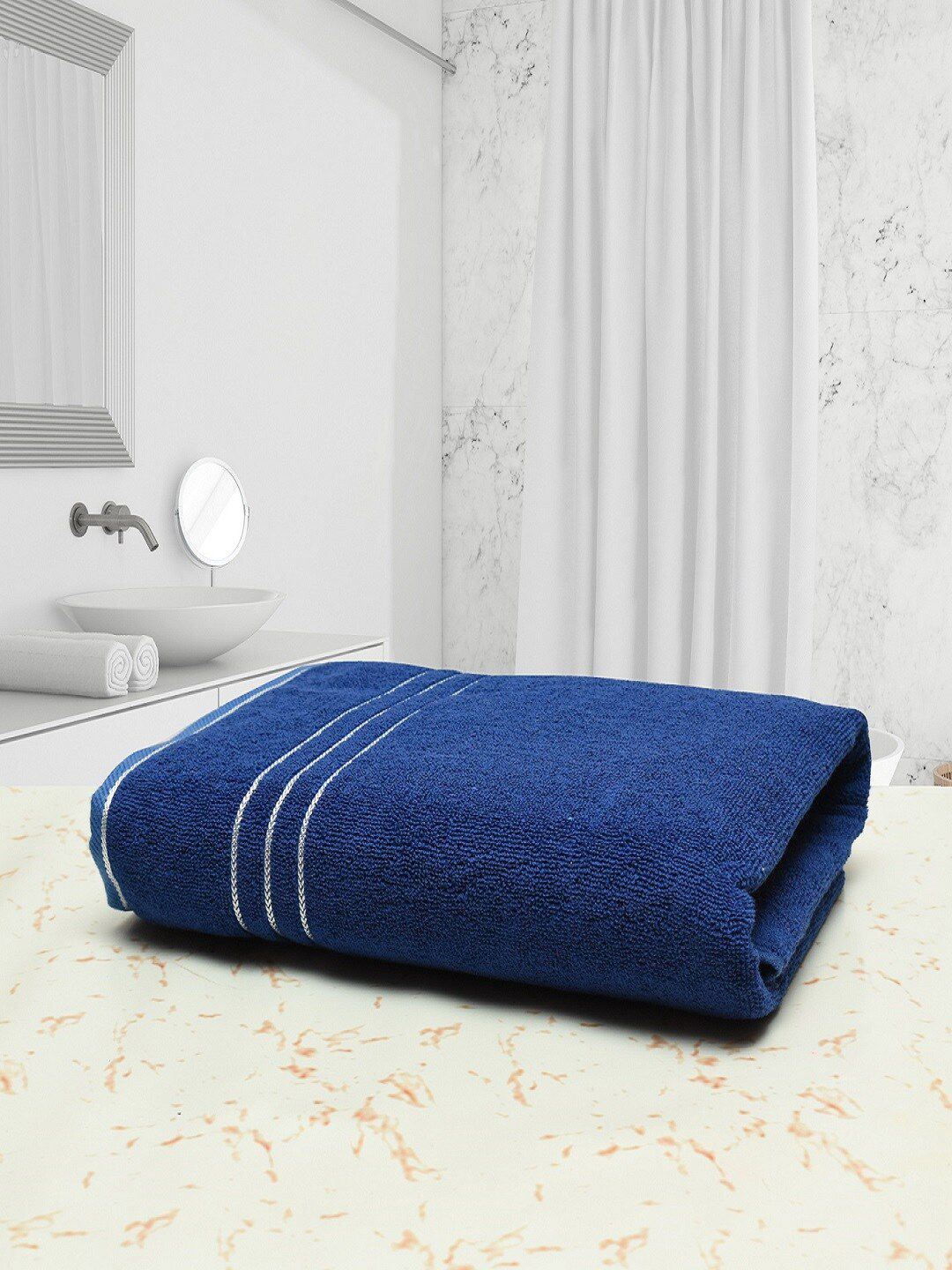 Cotton Bolls Textiles Blue Solid Quick Dry Cotton 400 GSM Bath Towel Price in India