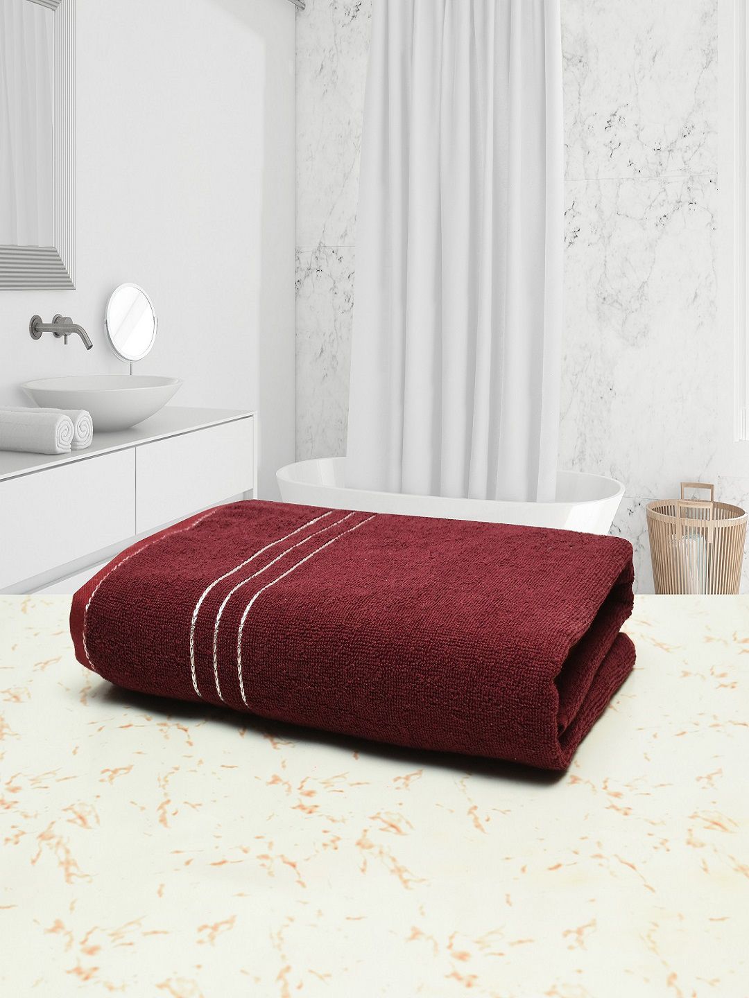 Cotton Bolls Textiles Maroon Solid Cotton 400 GSM Bath Towel Price in India