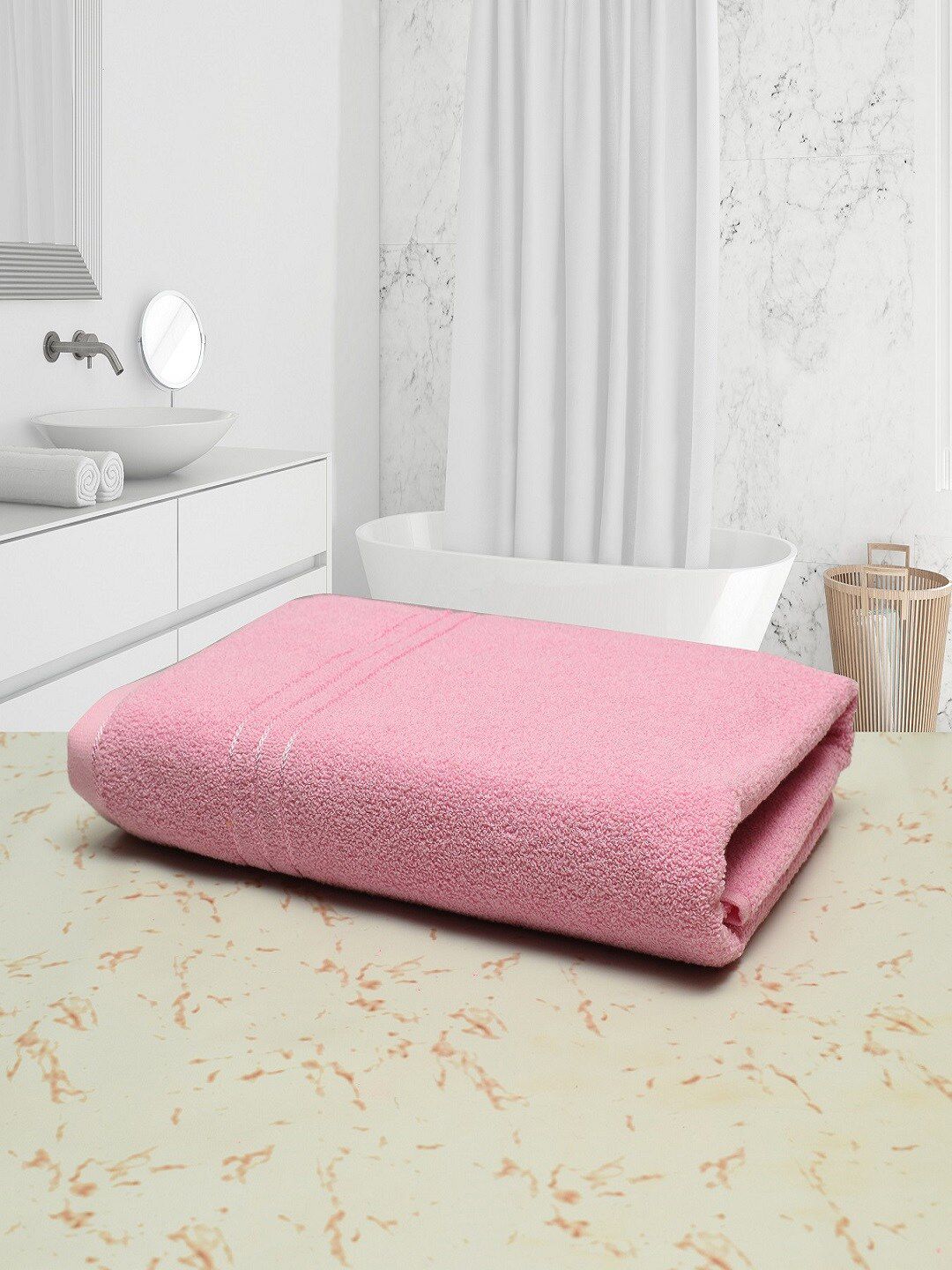Cotton Bolls Textiles Pink Solid Quick Dry Cotton 400 GSM Bath Towel Price in India