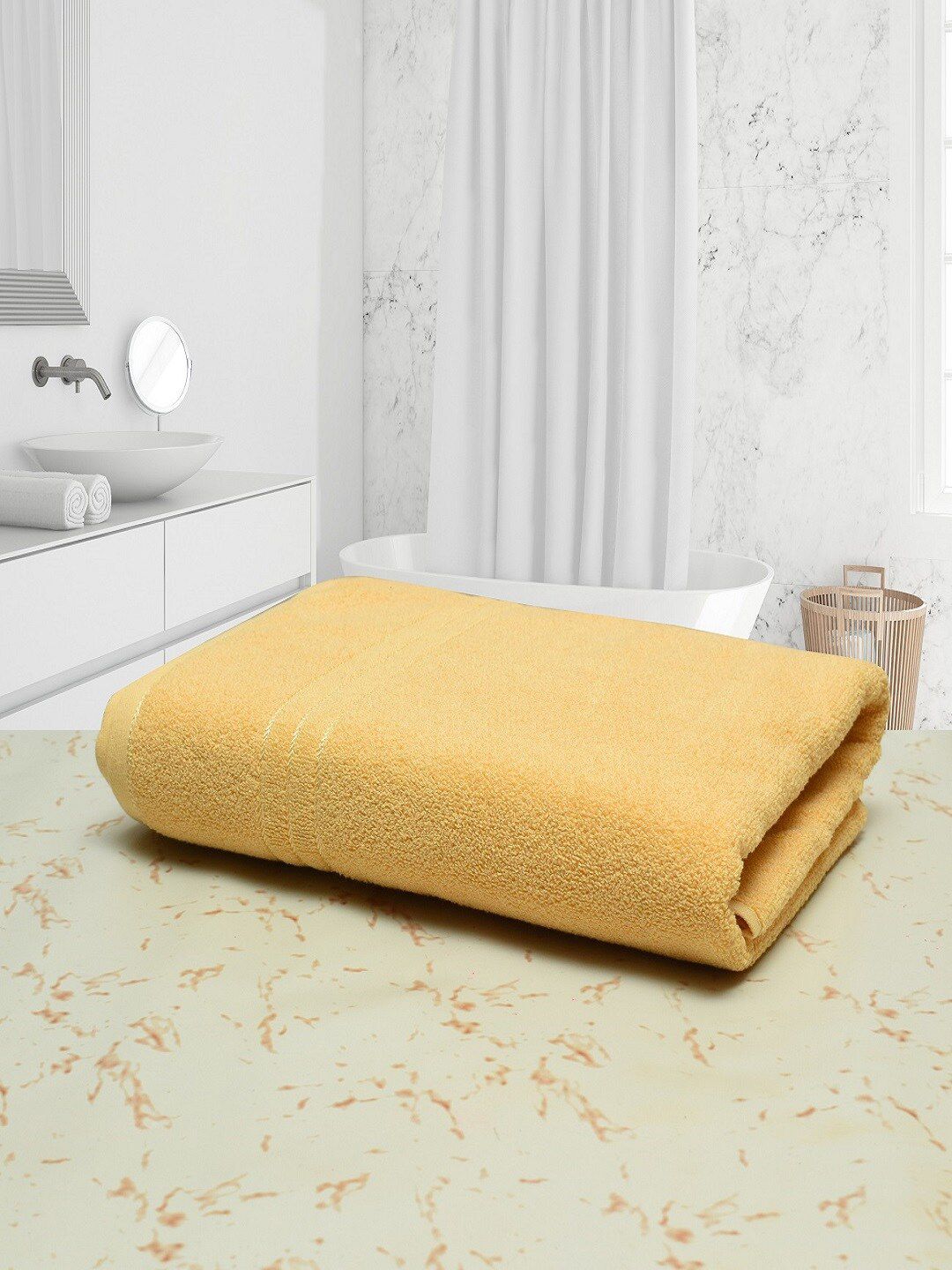 Cotton Bolls Textiles Yellow Solid 400 GSM Cotton Bath Towel Price in India
