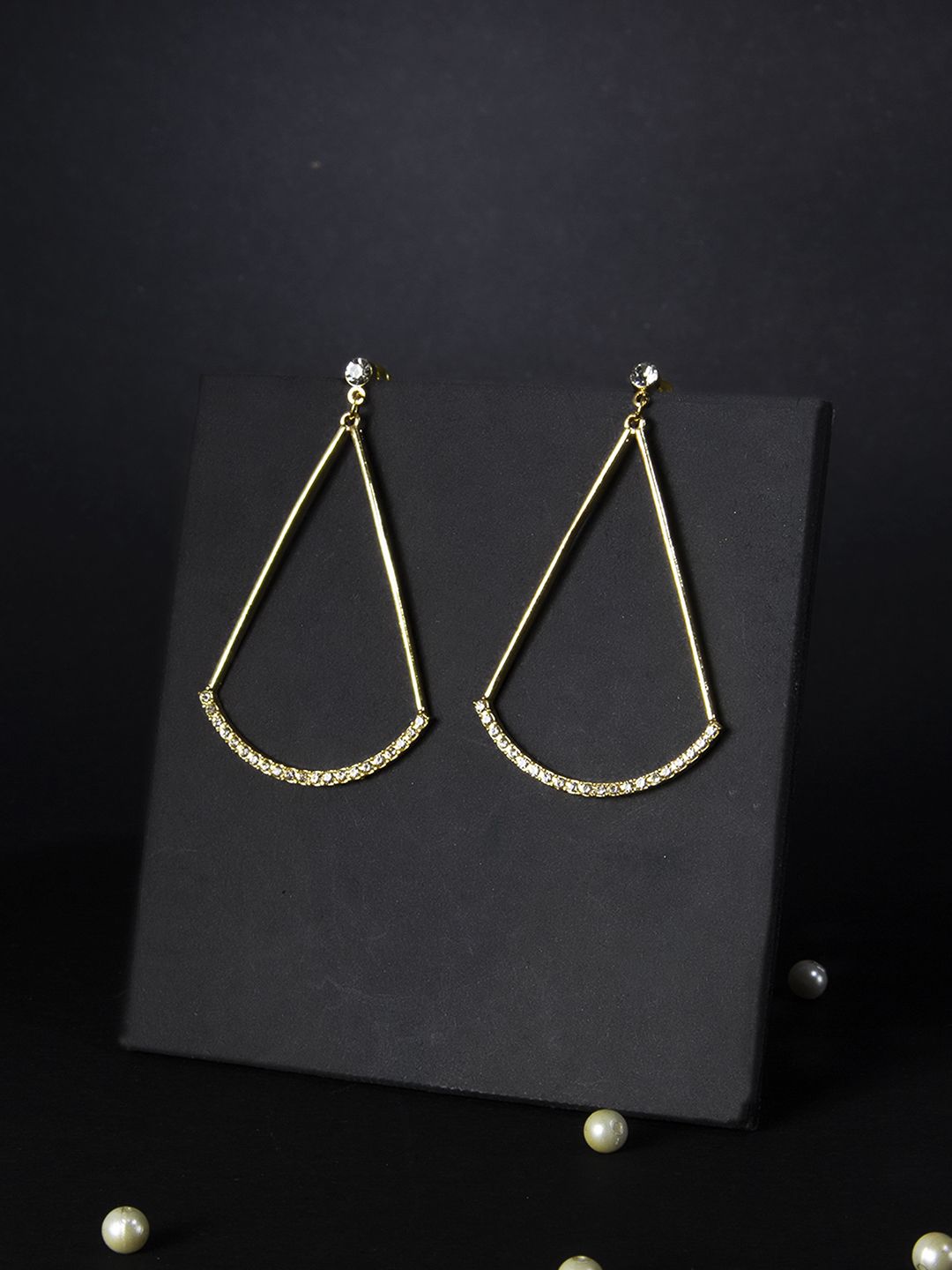 Kazo Gold-Plated & White Triangular Studded Drop Earrings Price in India