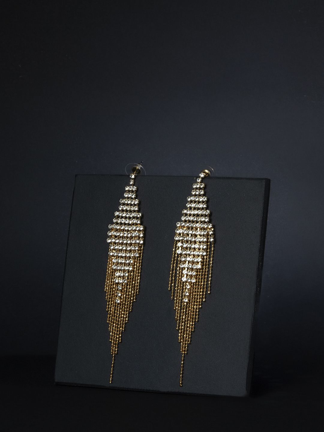 Kazo Gold-Toned Triangular Shaped Stone Studded Drop Earrings Price in India