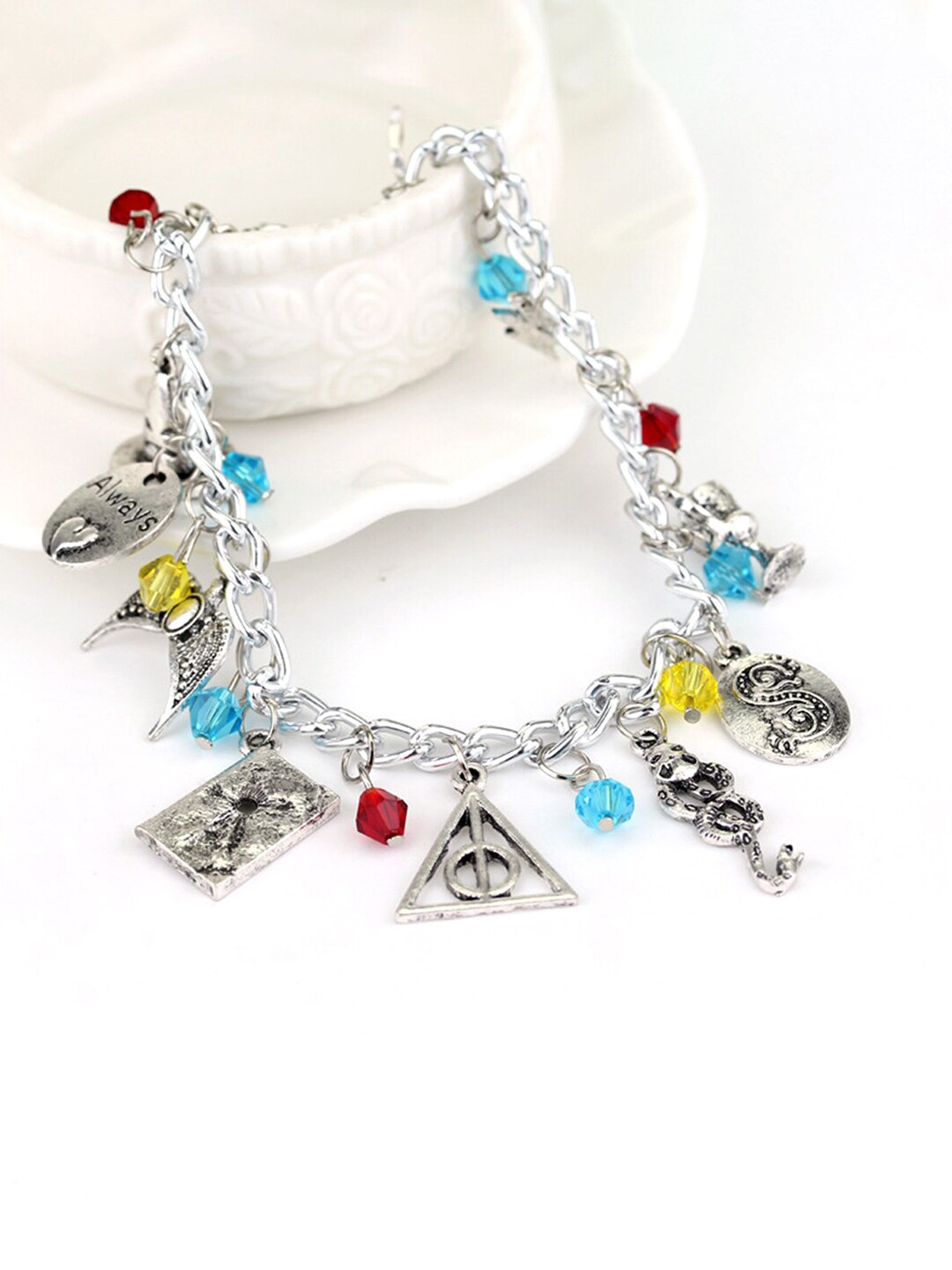 Yellow Chimes Women Silver-Toned & Blue Rhodium-Plated Charm Bracelet Price in India