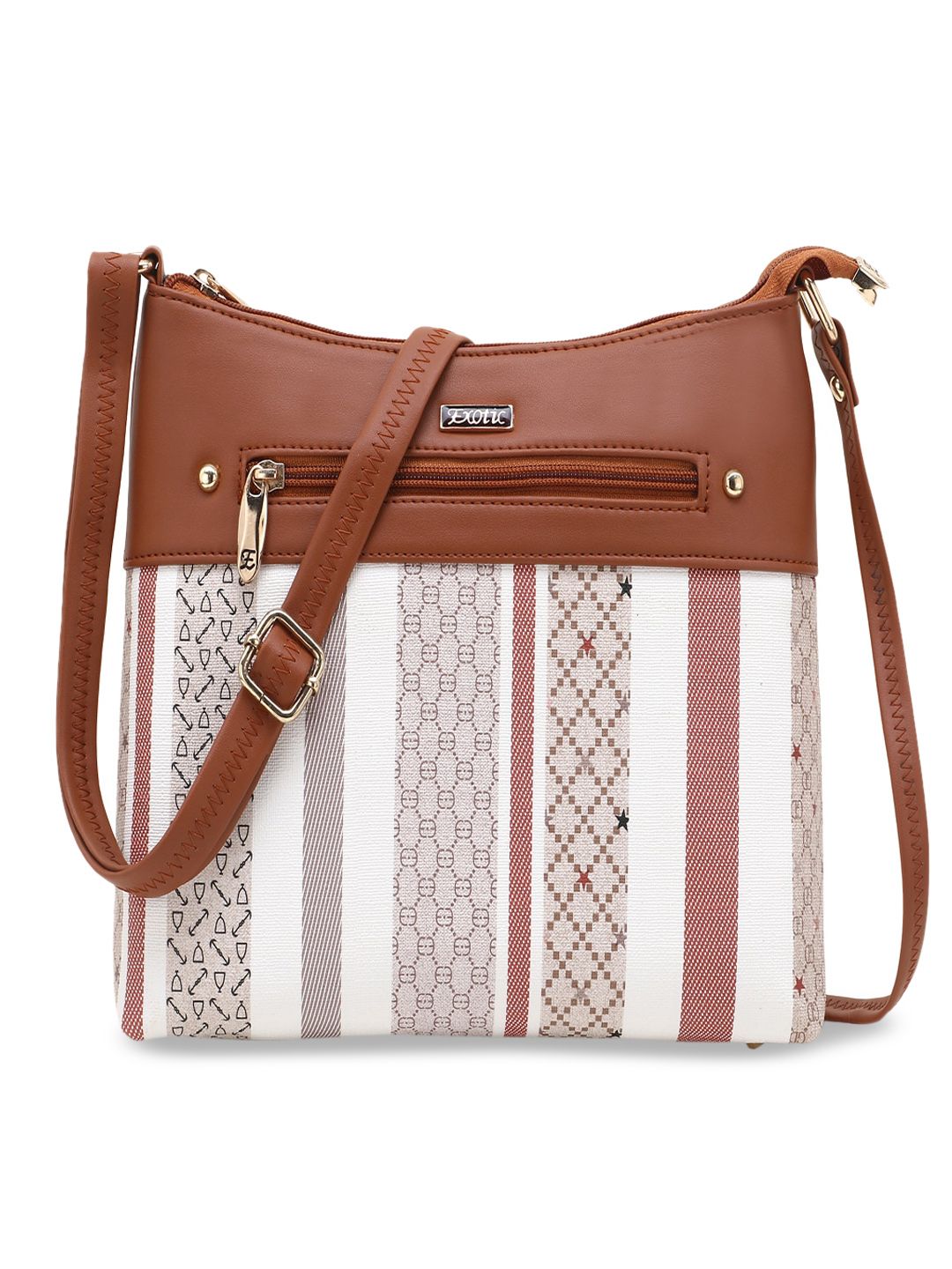 Exotic White Striped PU Structured Sling Bag Price in India