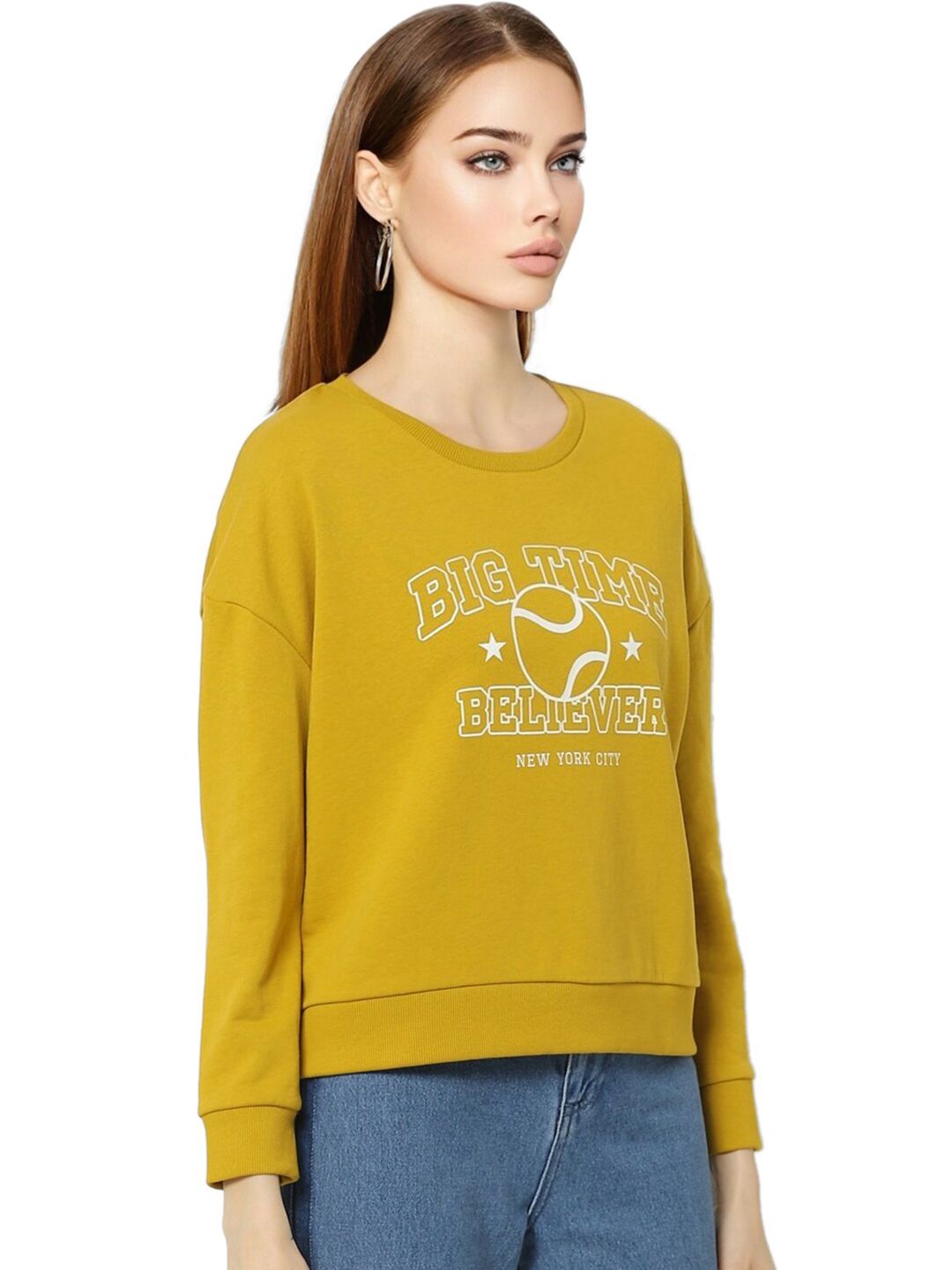 ONLY Women Olive Green Printed Sweatshirt Price in India