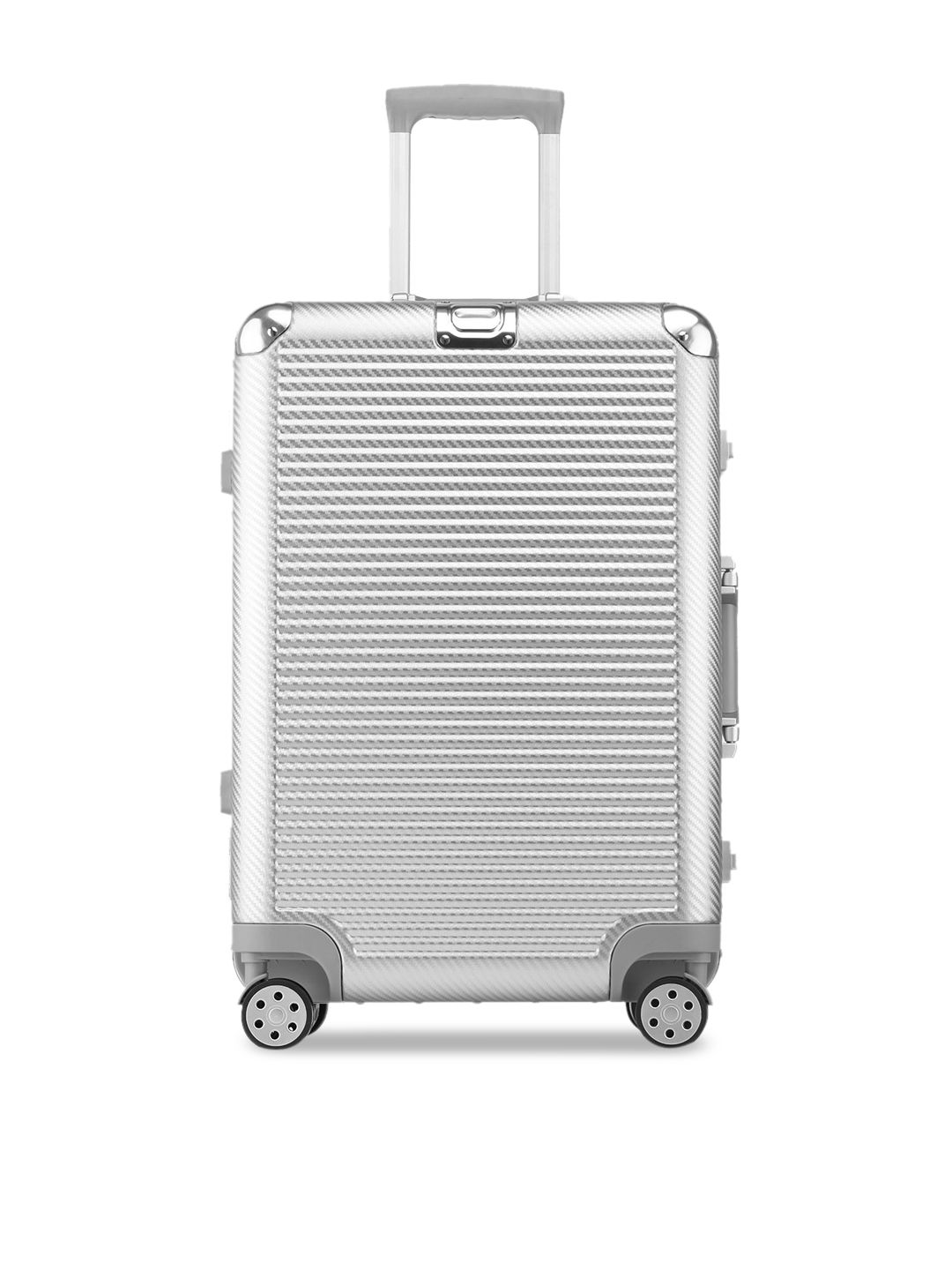 ELOPPE Silver-Toned Textured Hard-Sided Medium Trolley Suitcase Price in India