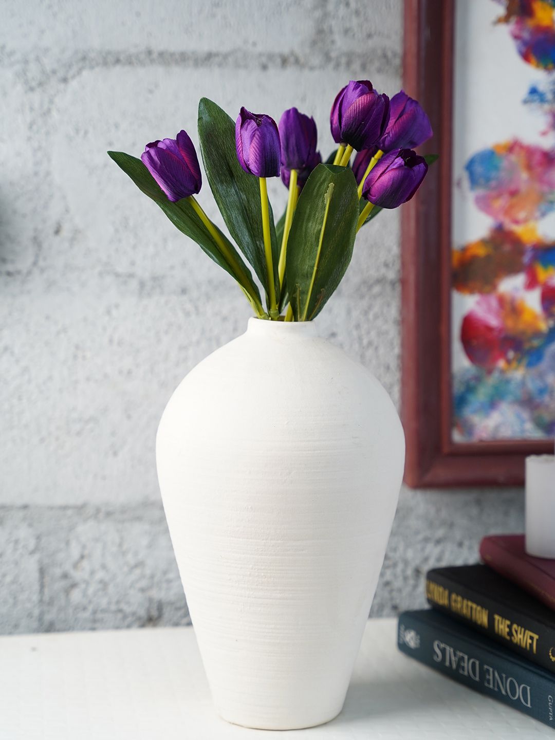 Folkstorys White Solid Ceramic Vase Price in India