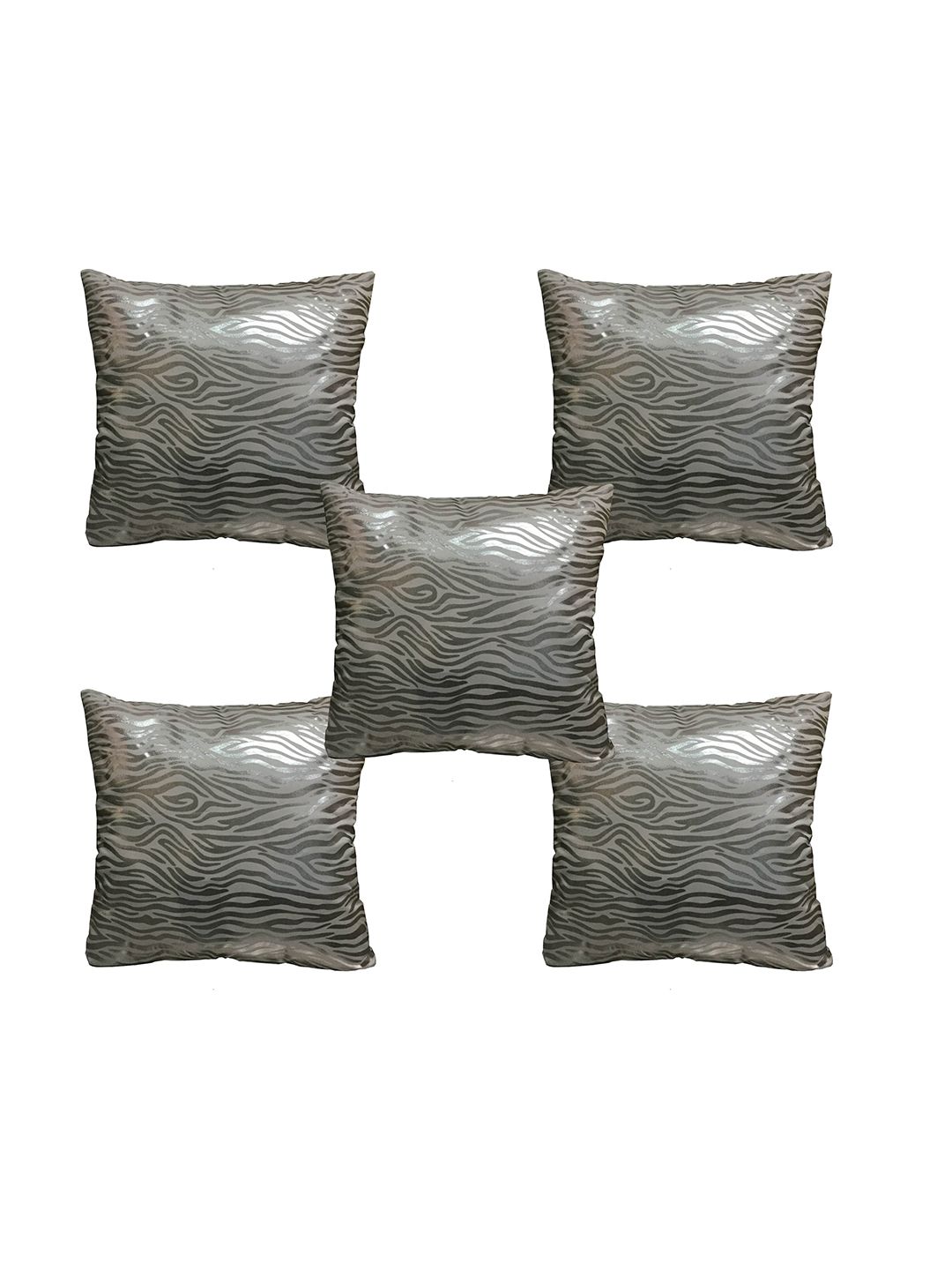 Lushomes Silver-Toned Set of 5 Foil Printed Square Cushion Covers Price in India