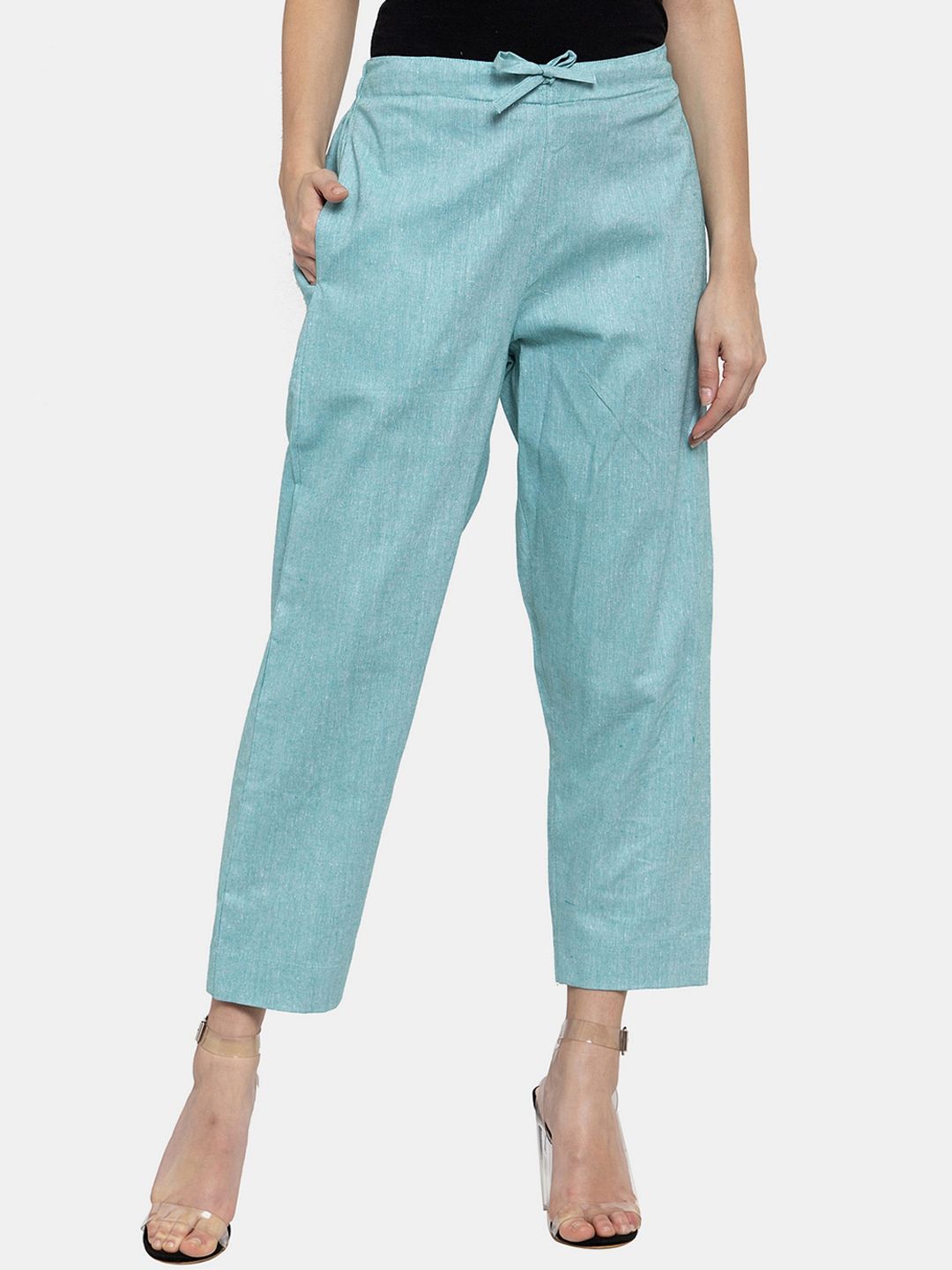 Enchanted Drapes Women Blue Cotton Cropped Regular Trousers Price in India