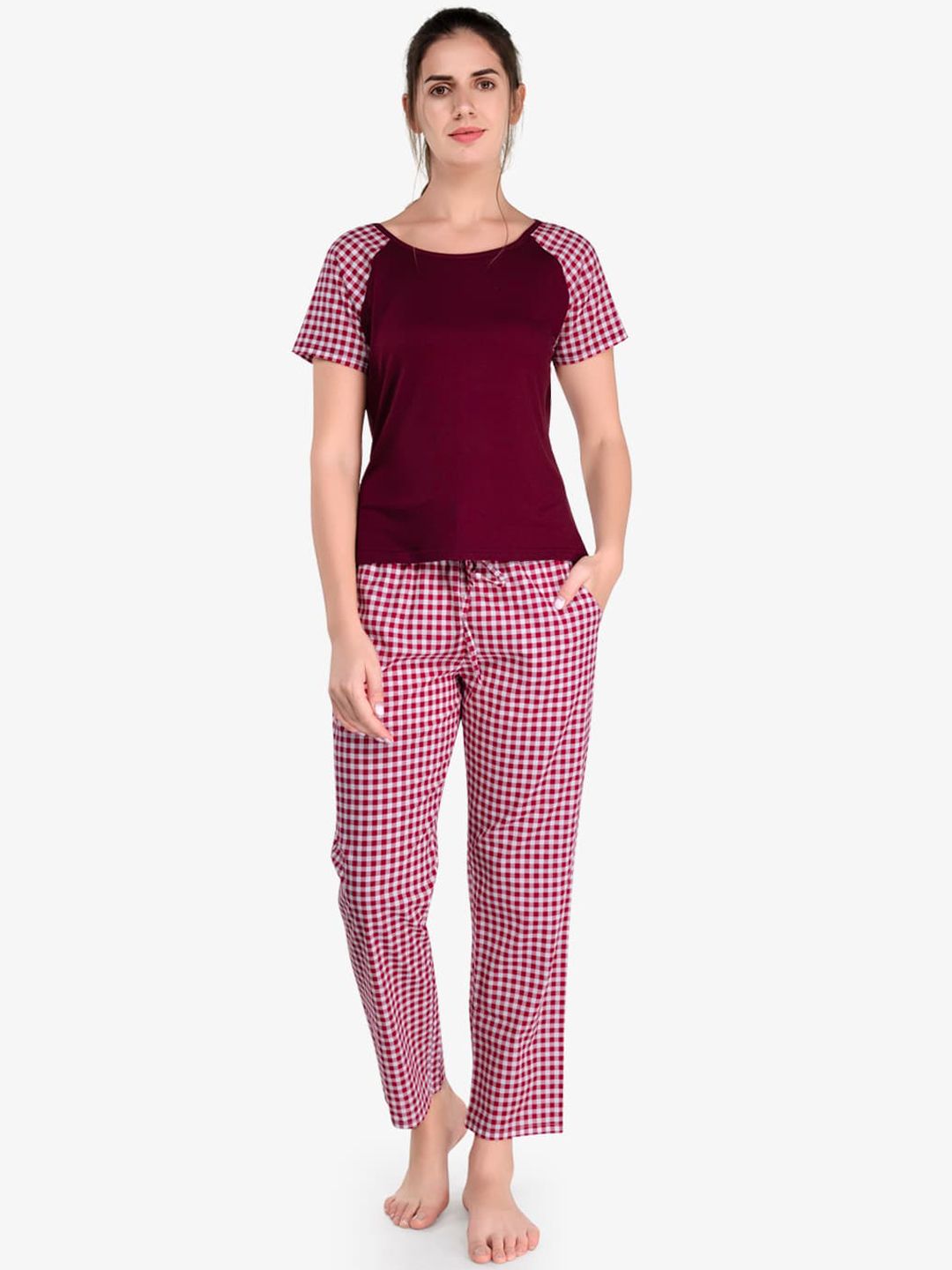 evolove Women Maroon & White Printed Night suit Price in India