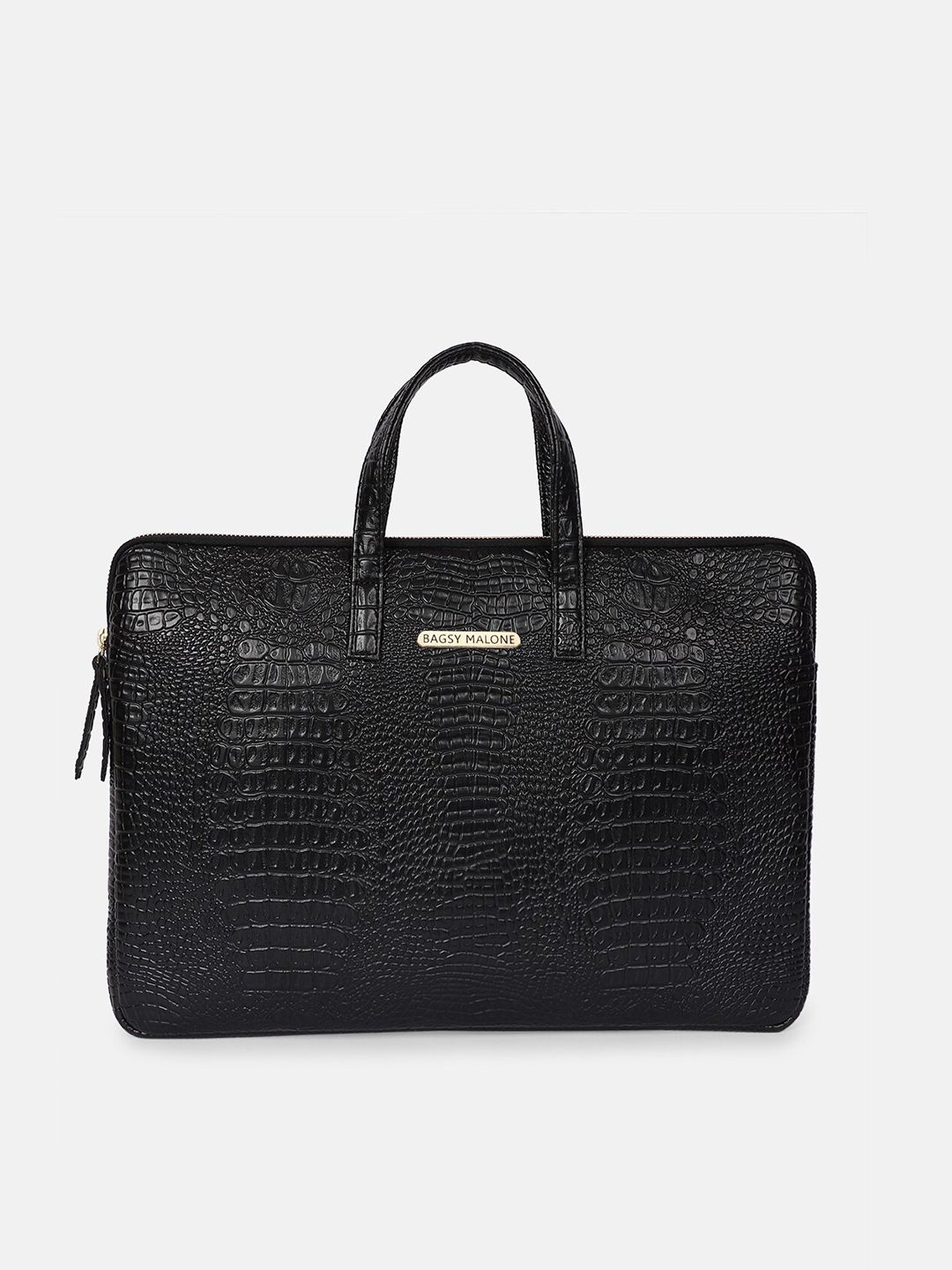 Bagsy Malone Unisex Black Crocodile Textured Laptop Bag