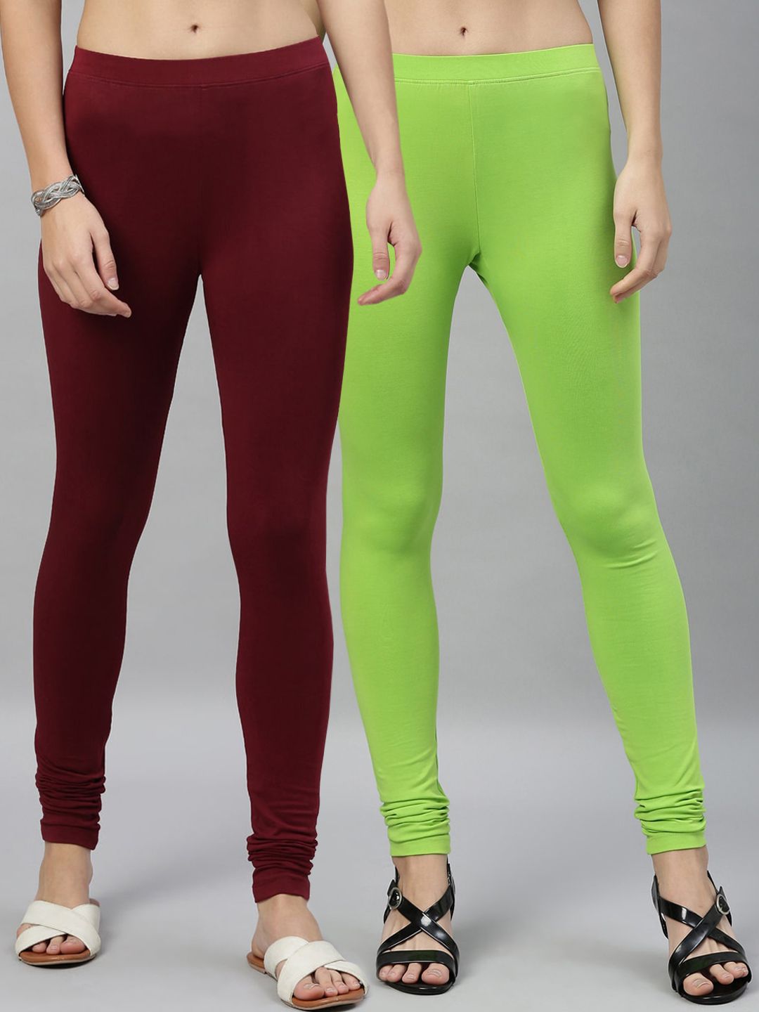 Kryptic Women Pack Of 2 Solid Churidar-Length Leggings Price in India