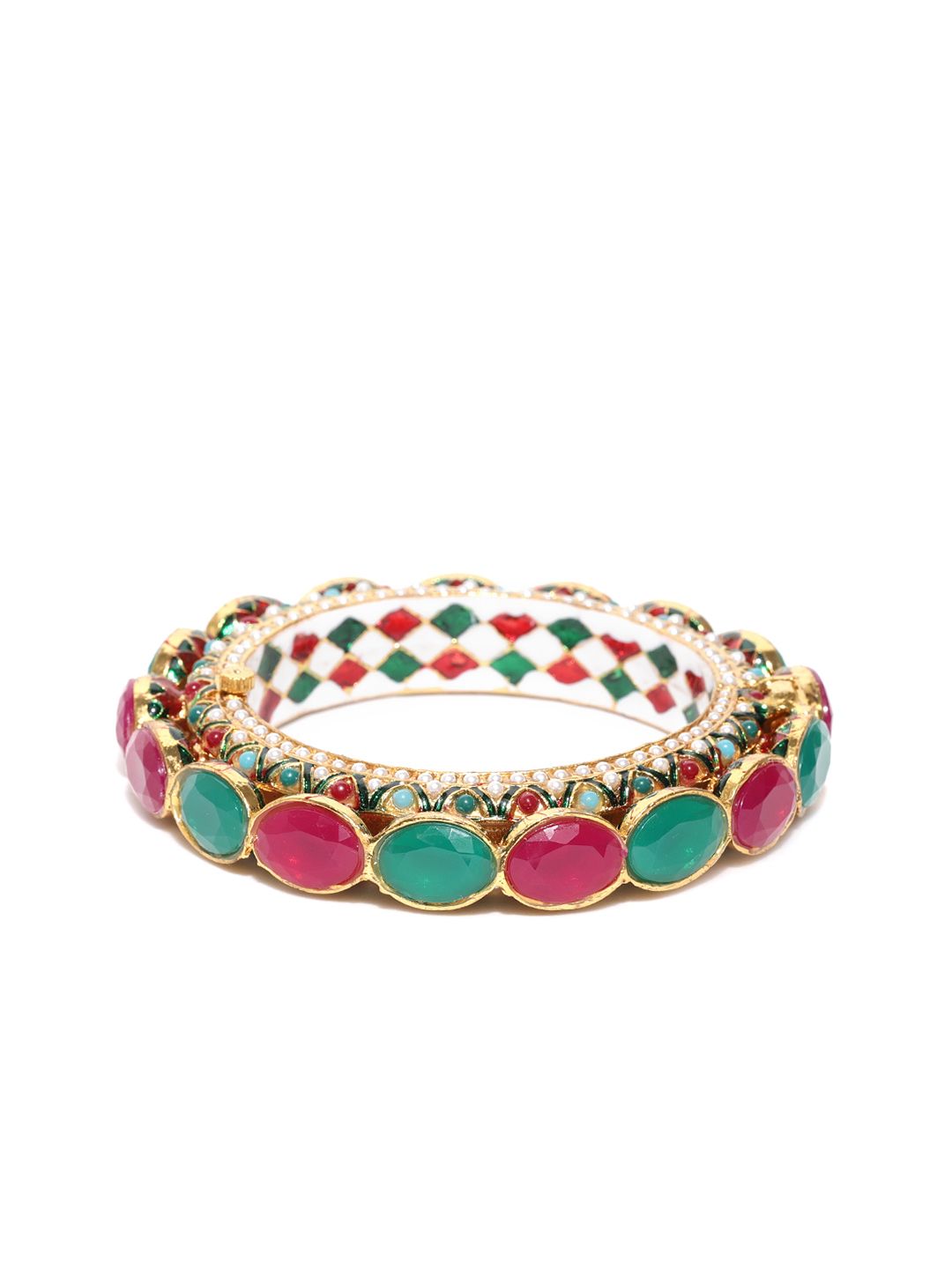 Priyaasi Women Gold-Toned & Magenta Brass Handcrafted Gold-Plated Kada Bracelet Price in India