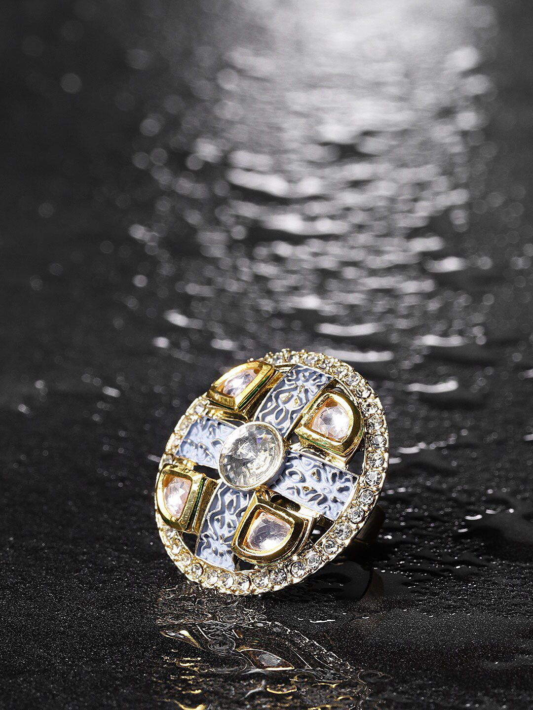 Priyaasi Lavender & Gold-Toned & Plated Kundan Studded Meenakari Adjustable Ring Price in India