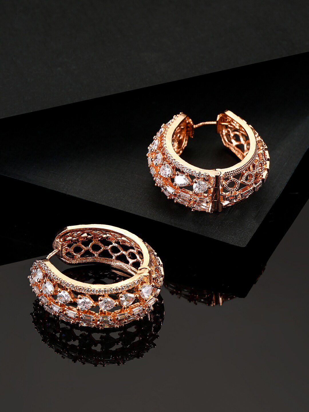 Priyaasi Women Rose Gold Contemporary Hoop Earrings Price in India
