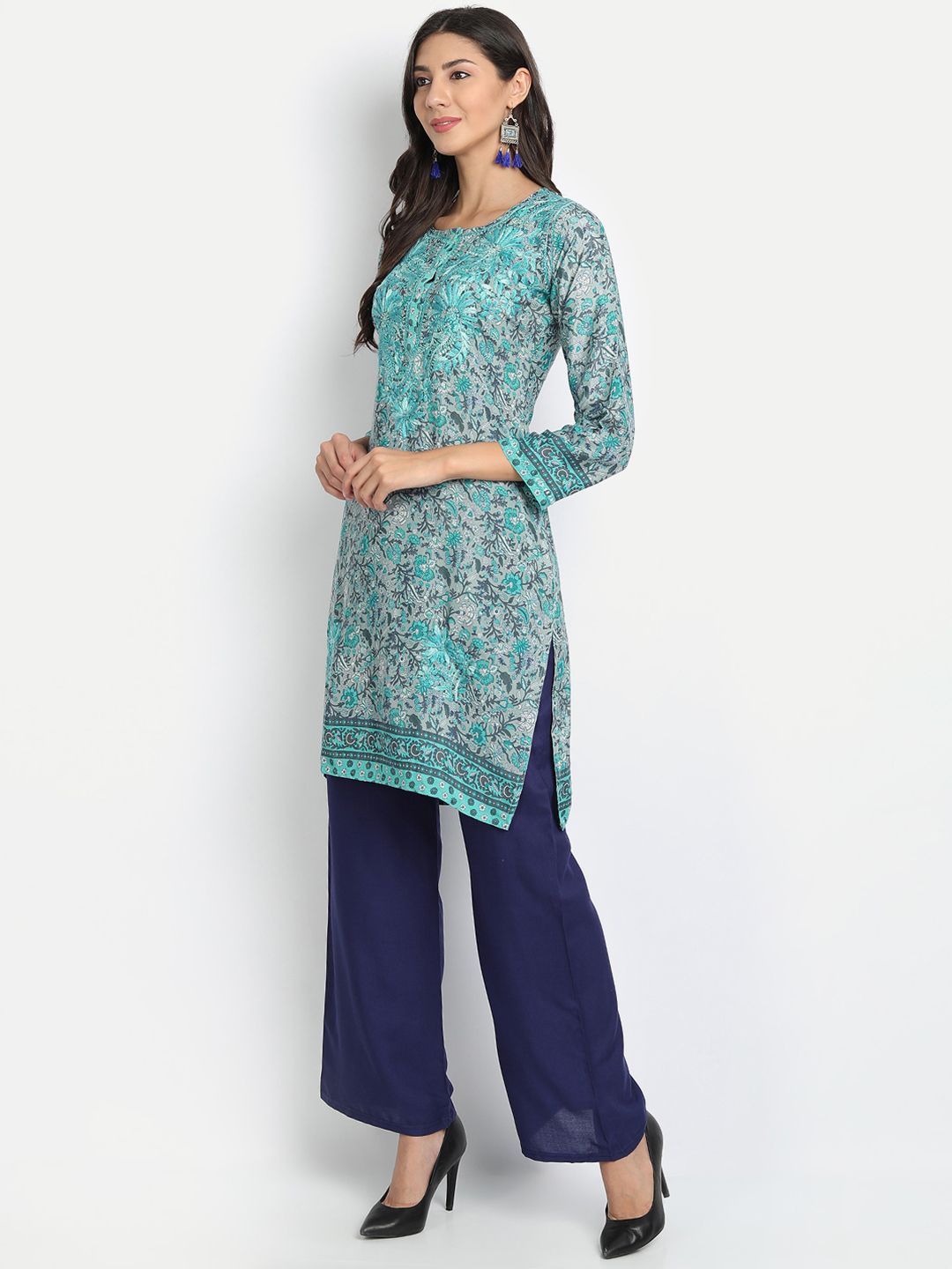 HOUSE OF KARI Teal & Navy Blue Printed Tunic Price in India