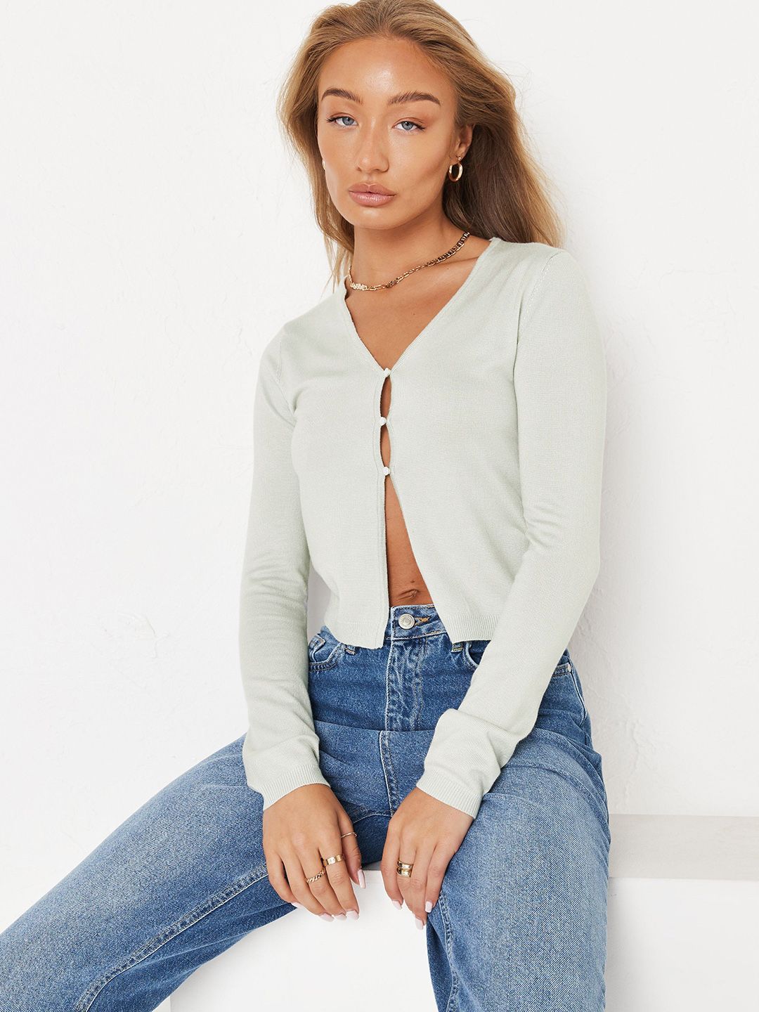 Missguided Women Blue Solid Crop Cardigan Price in India