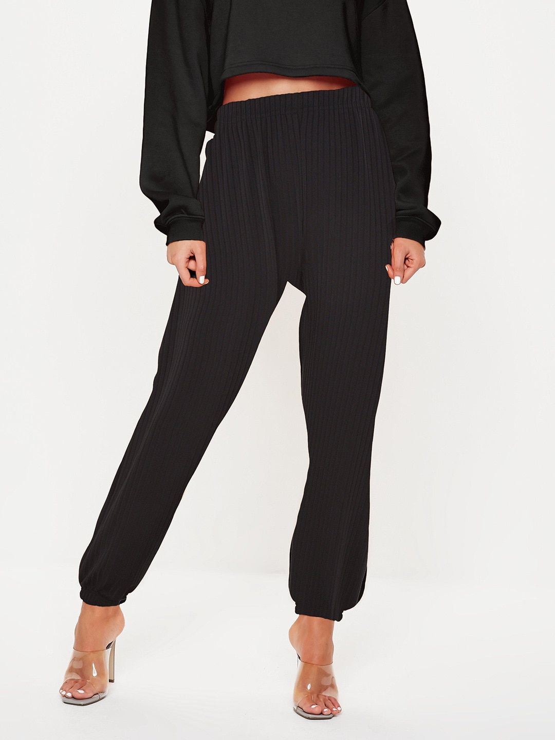 Missguided Women Black Ribbed Oversized Fit Joggers Price in India