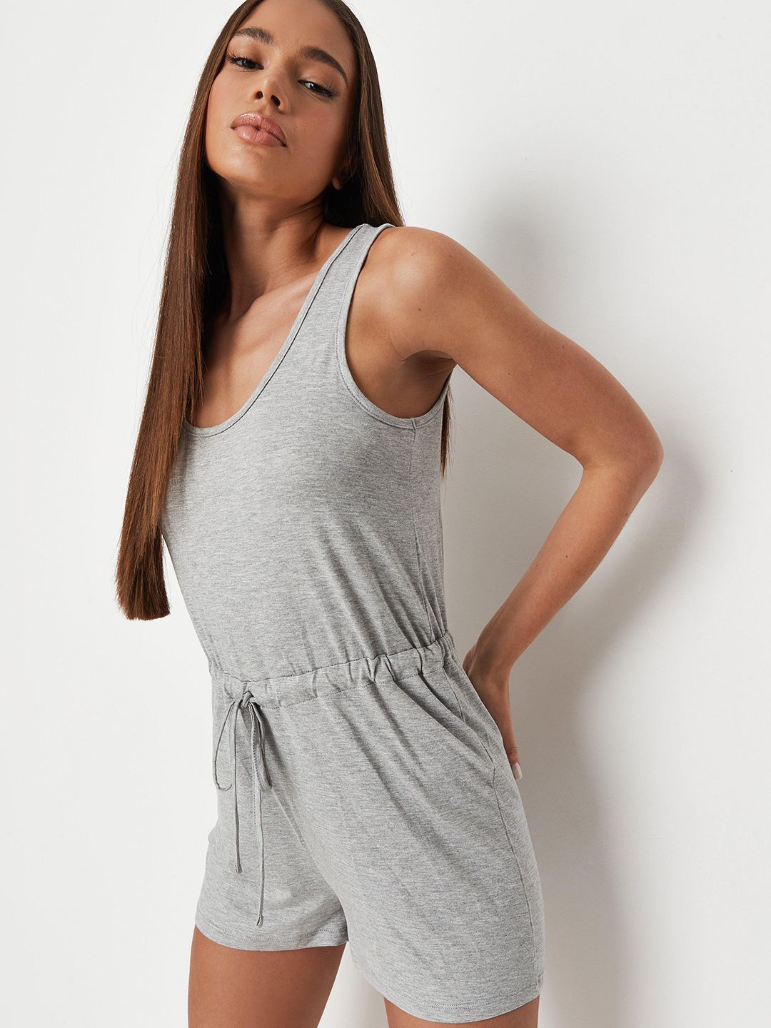 Missguided Women Grey Melange Solid Playsuit Price in India