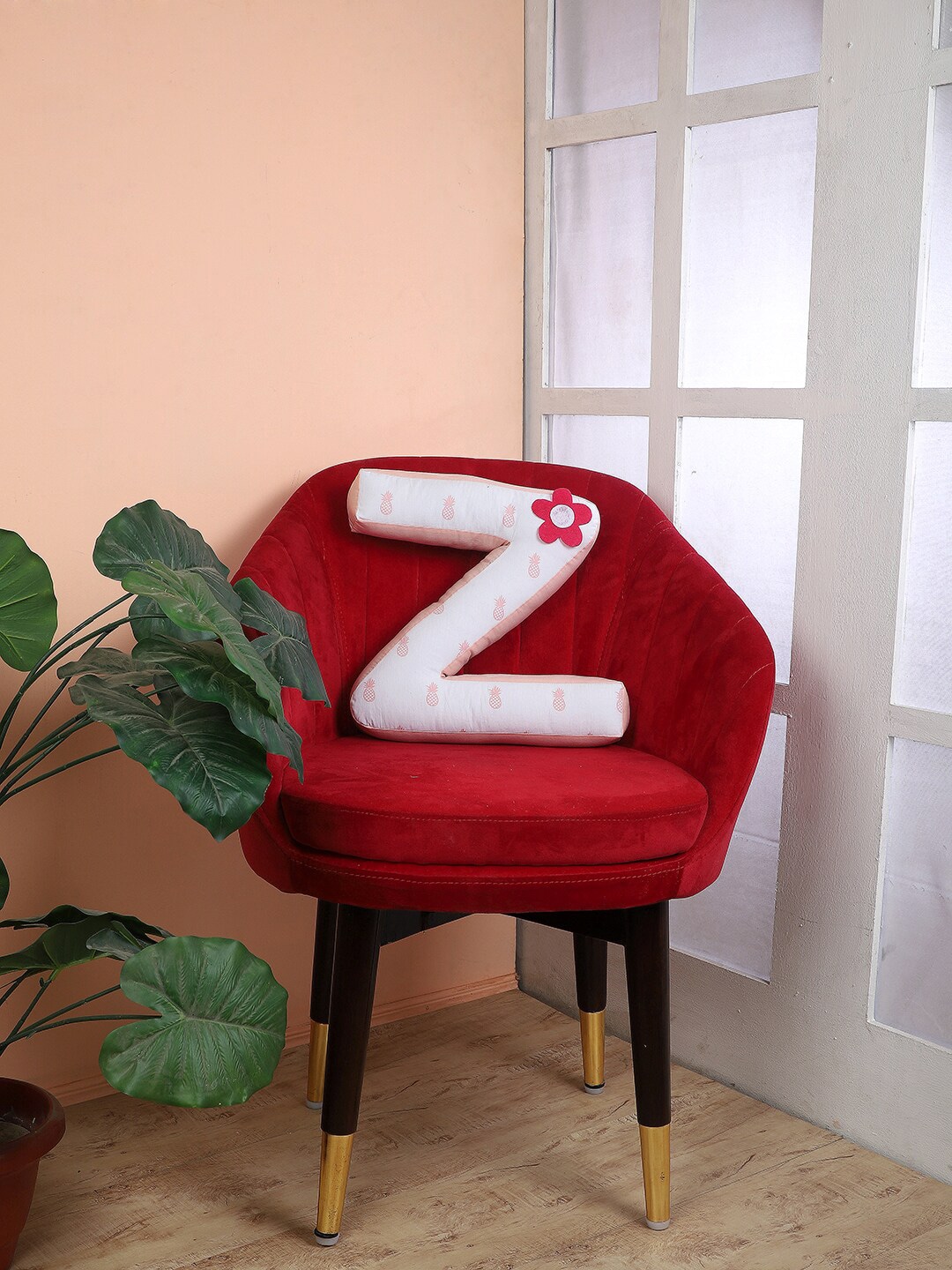 My Gift Booth Pink & White Printed Z-Alphabet Shaped Cotton Cushion Price in India