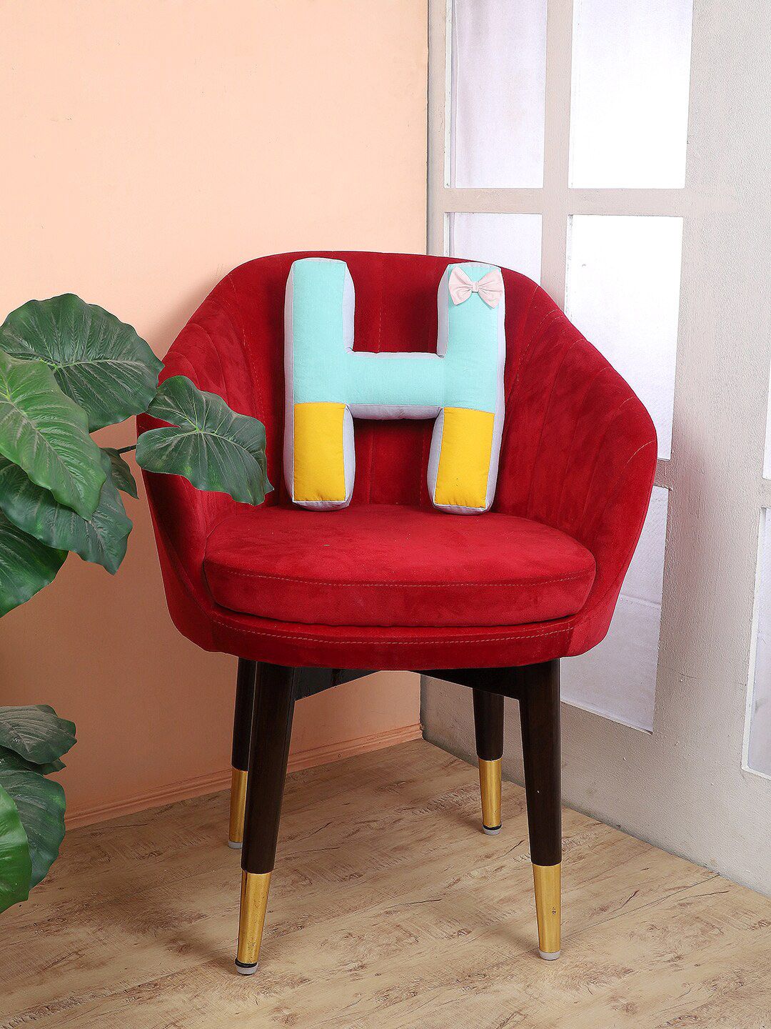 My Gift Sea Green H-Alphabet Shaped Cotton Cushion Price in India